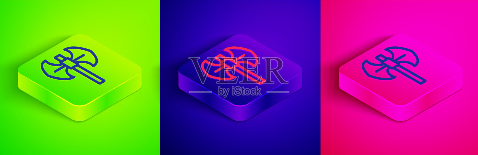 等距线中世纪长柄斧图标孤立上插画图片素材