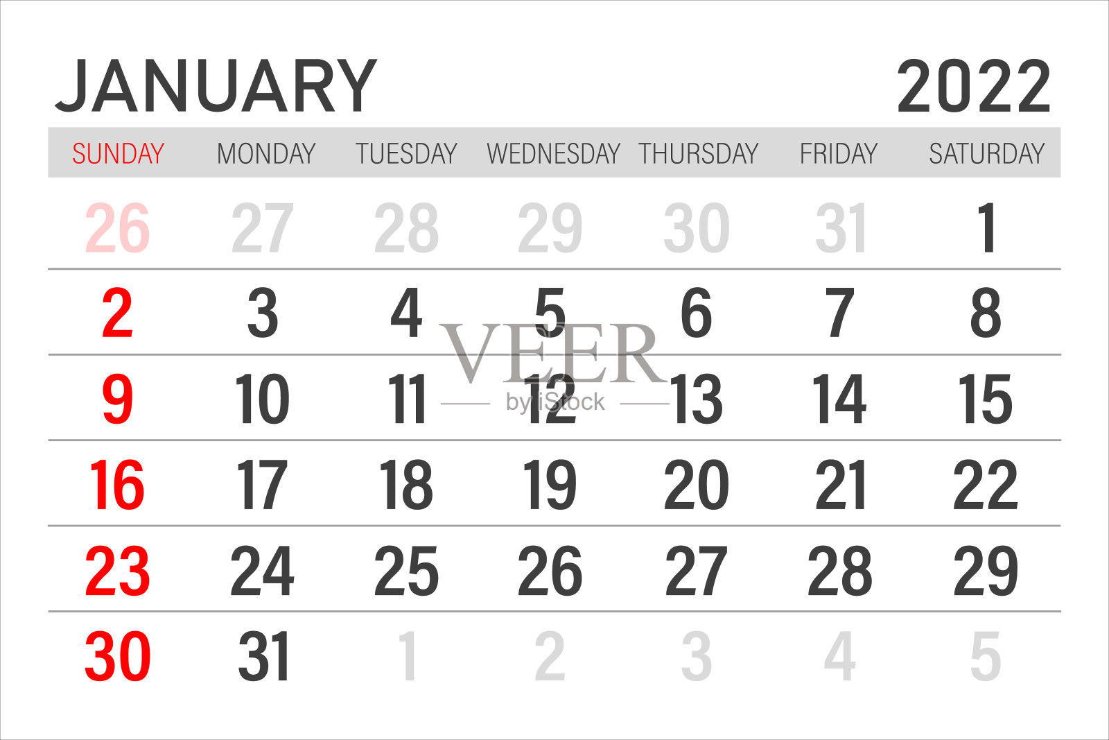 2022年1月日历。2022年1月日历矢量插图。壁挂式日历矢量模板，简单的最小设计。2022年1月挂历模板。设计模板素材