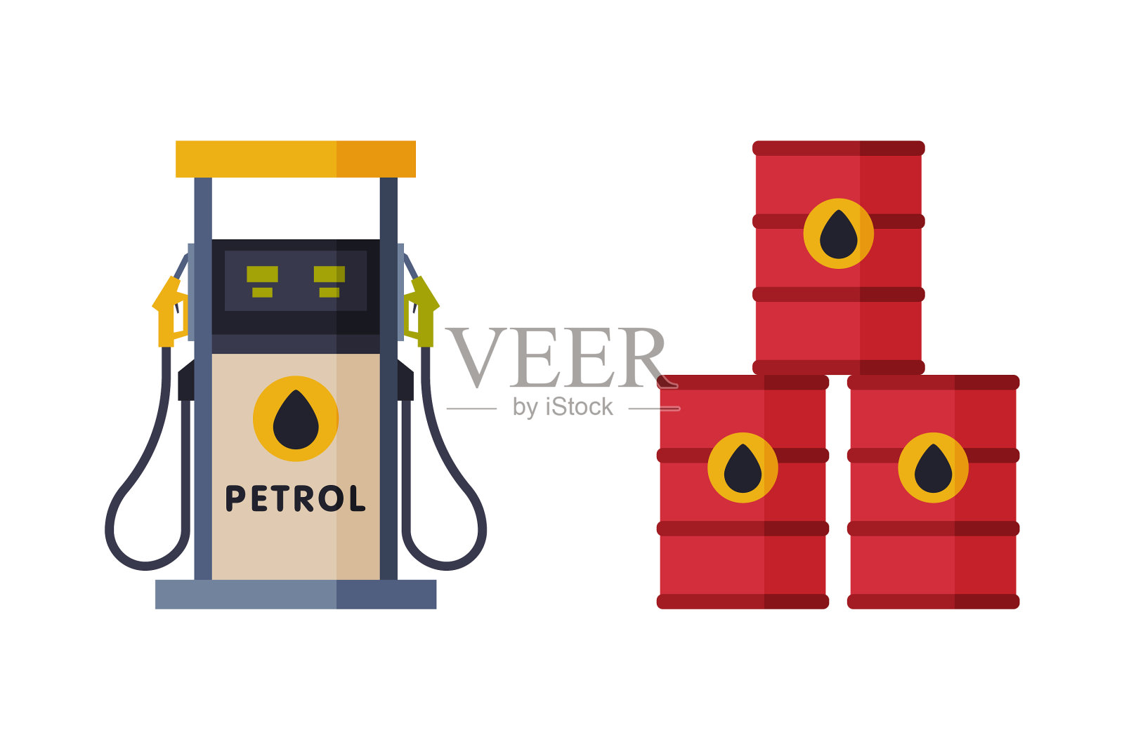 加油站有汽油泵和桶设计元素图片