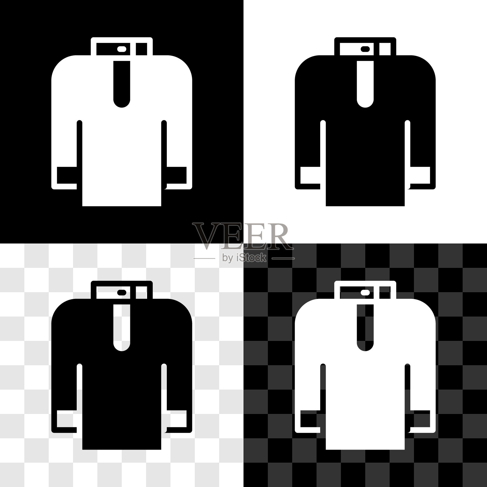 设置衬衫kurta图标孤立在黑白，透明的背景。向量图标素材