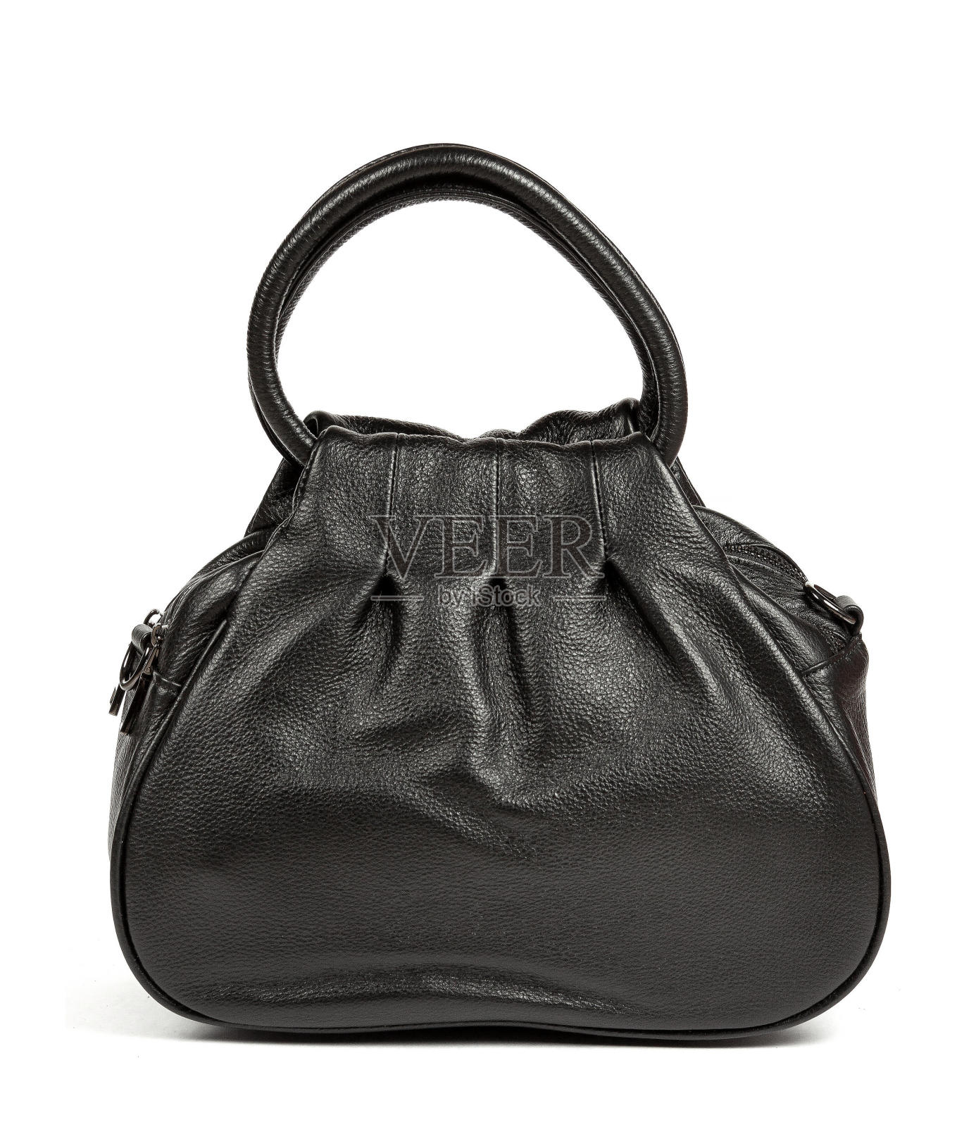 经典时尚黑色皮革女性手袋在白色的背景照片摄影图片