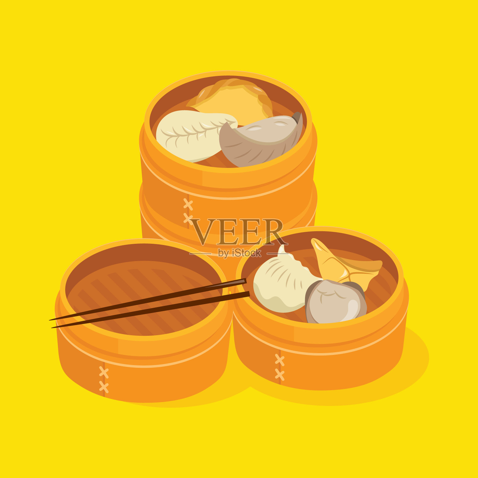 卡通中国饺子竹篮套装插画图片素材