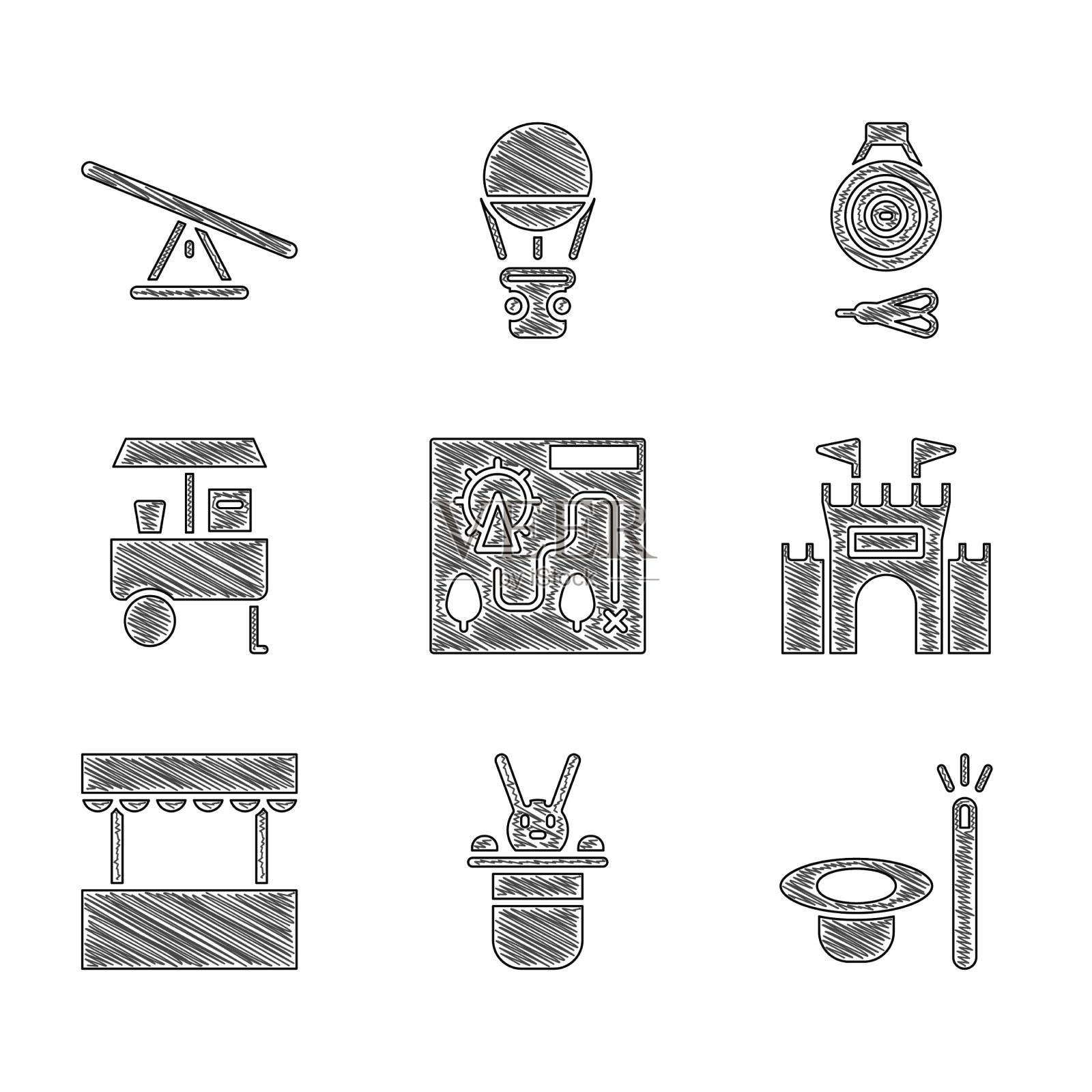 设置游乐园地图魔术师帽子和兔子图标素材