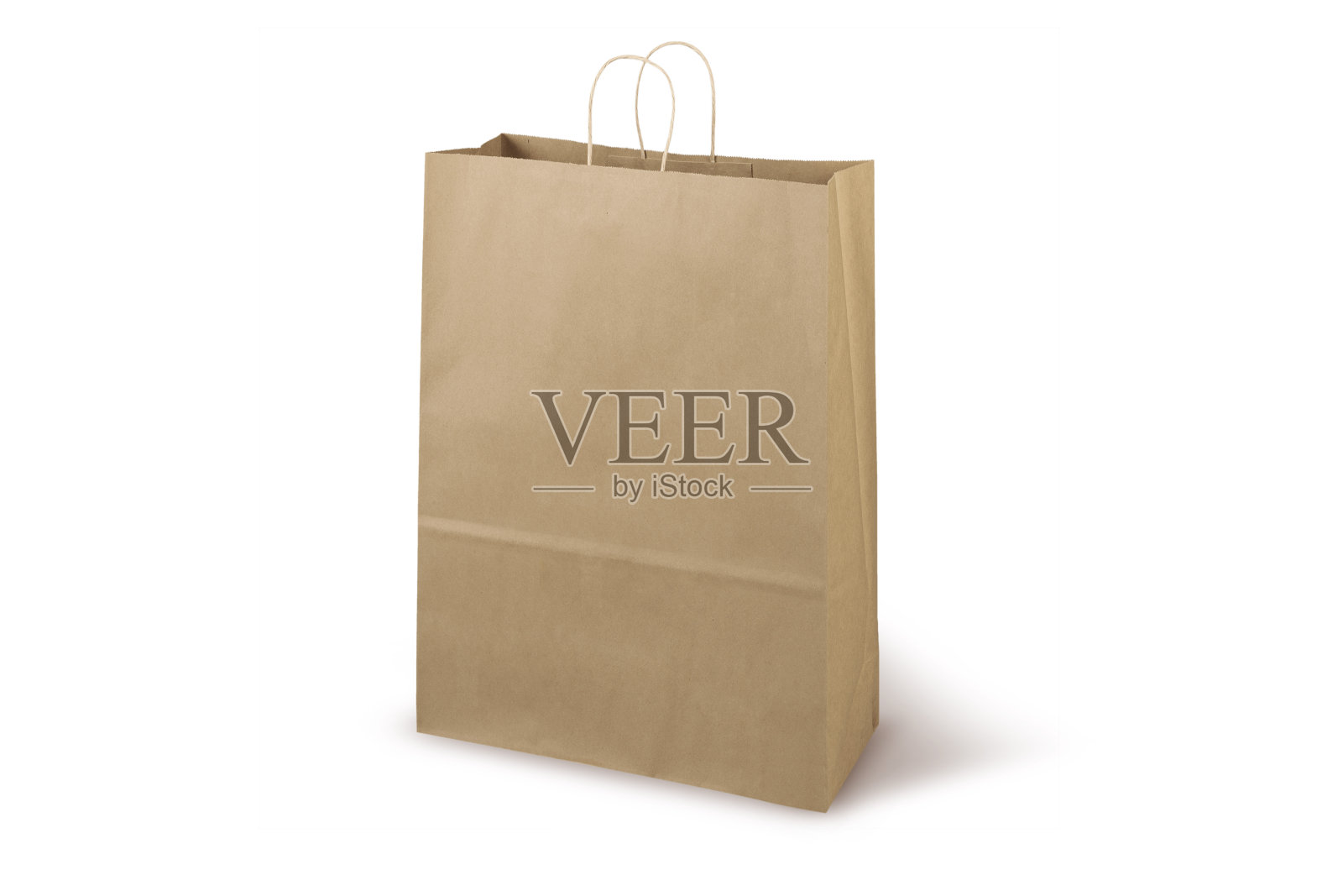 棕色工艺小纸袋包装模板孤立在白色背景上。站袋侧面检视包装。棕色购物袋模型。带手柄的包装，用于购物、广告和品牌推广照片摄影图片