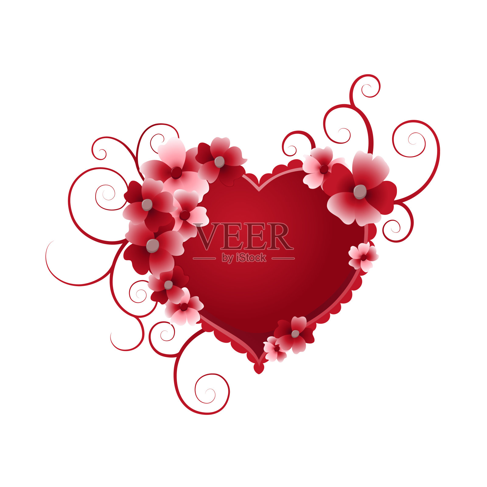 带图案的红心和鲜花插画图片素材