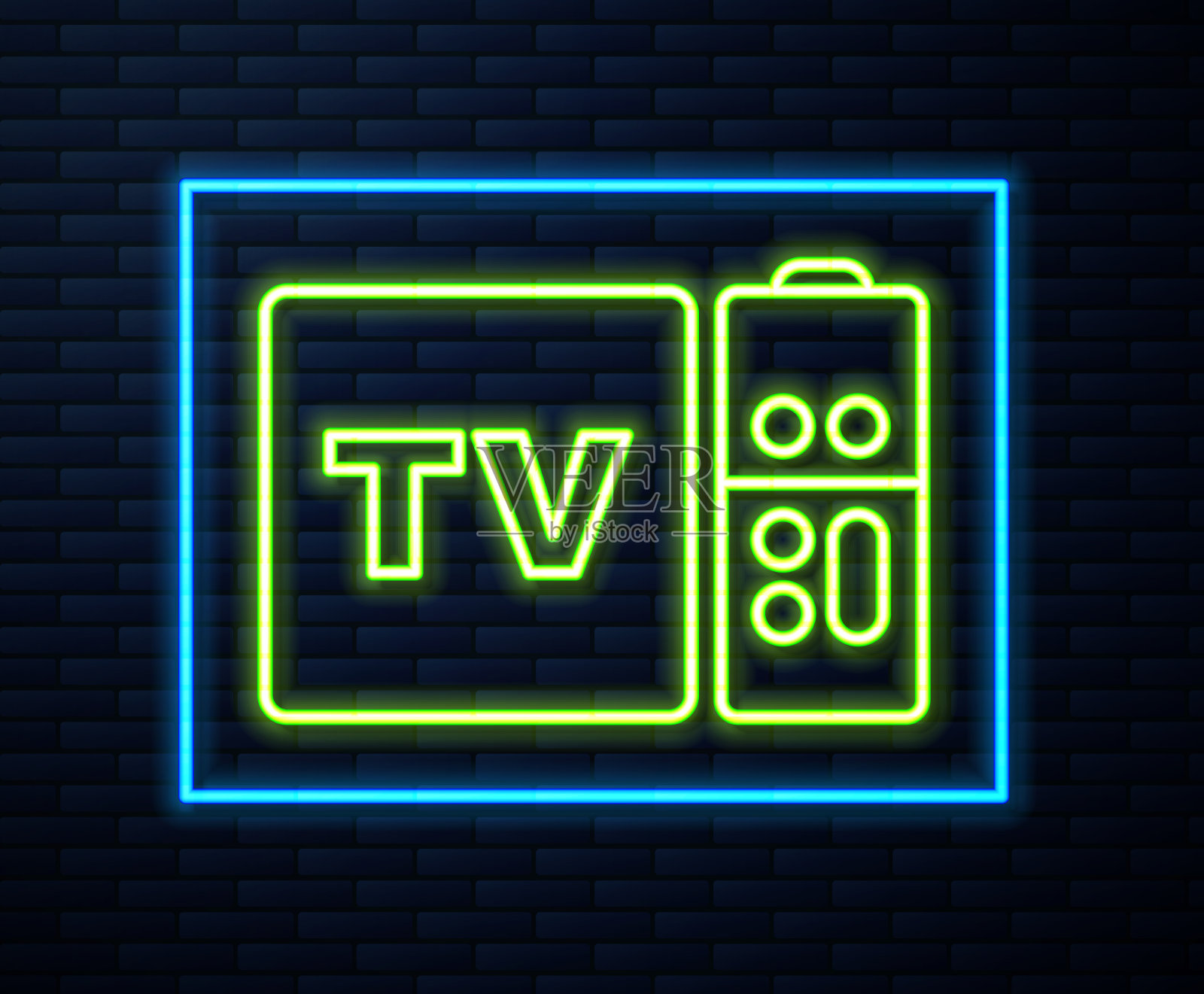 发光霓虹灯线多媒体和电视盒接收器插画图片素材