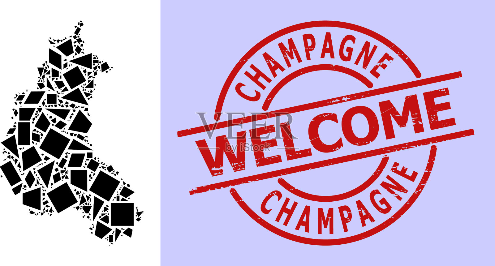 简单的几何马赛克地图的香槟省插画图片素材