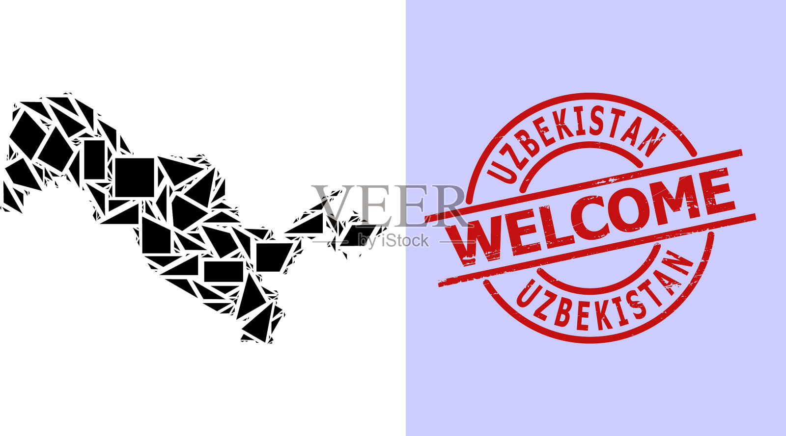 简单的乌兹别克斯坦几何马赛克地图插画图片素材