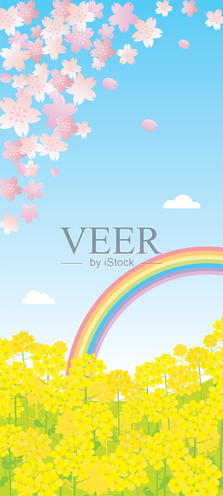 樱桃树和油菜花。插画图片素材