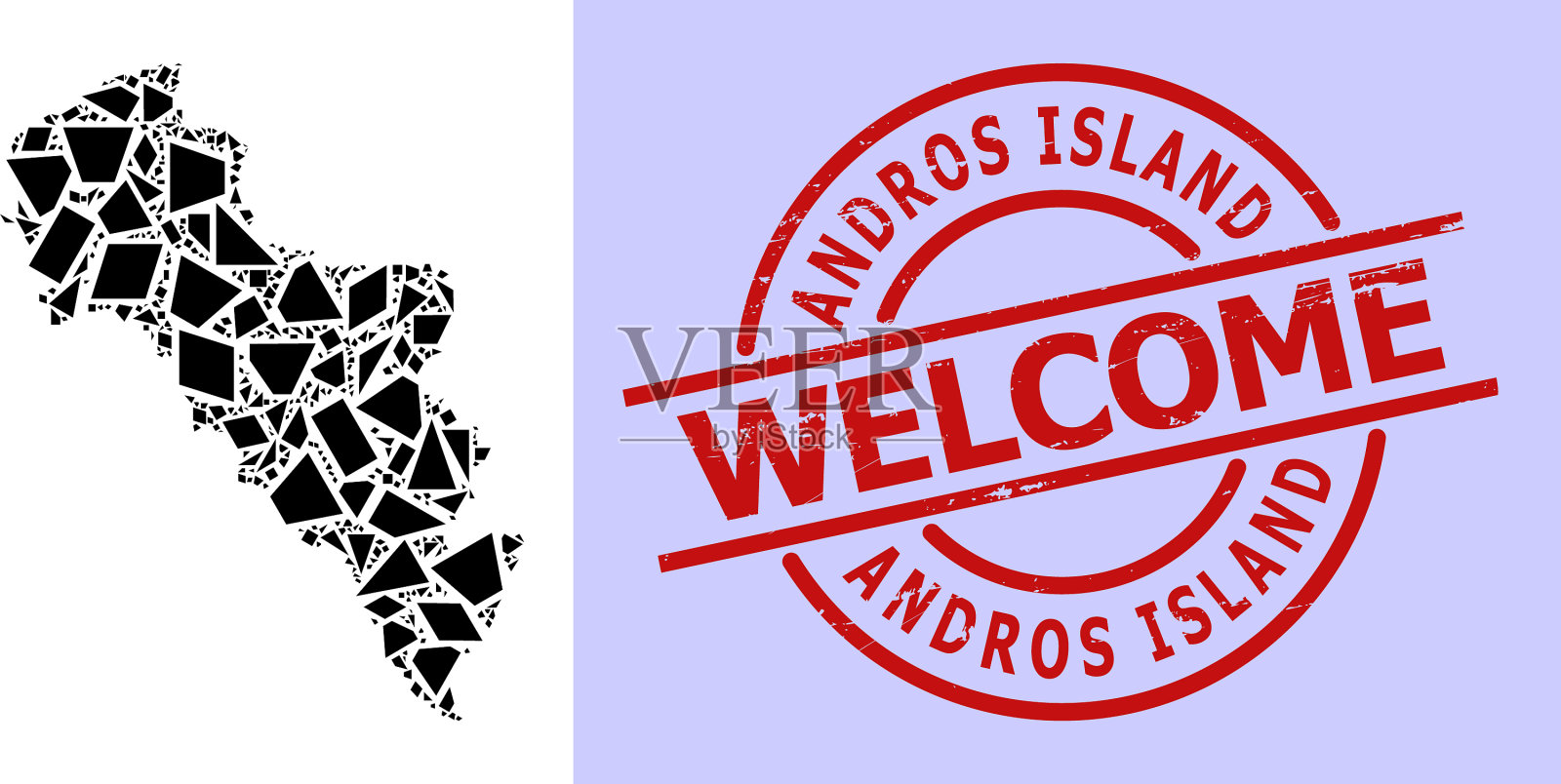 简单的希腊几何马赛克地图-安德罗斯插画图片素材