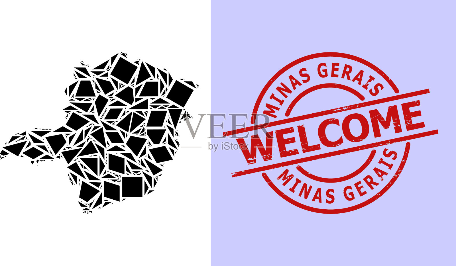 米纳斯吉拉斯州简单的几何马赛克地图插画图片素材