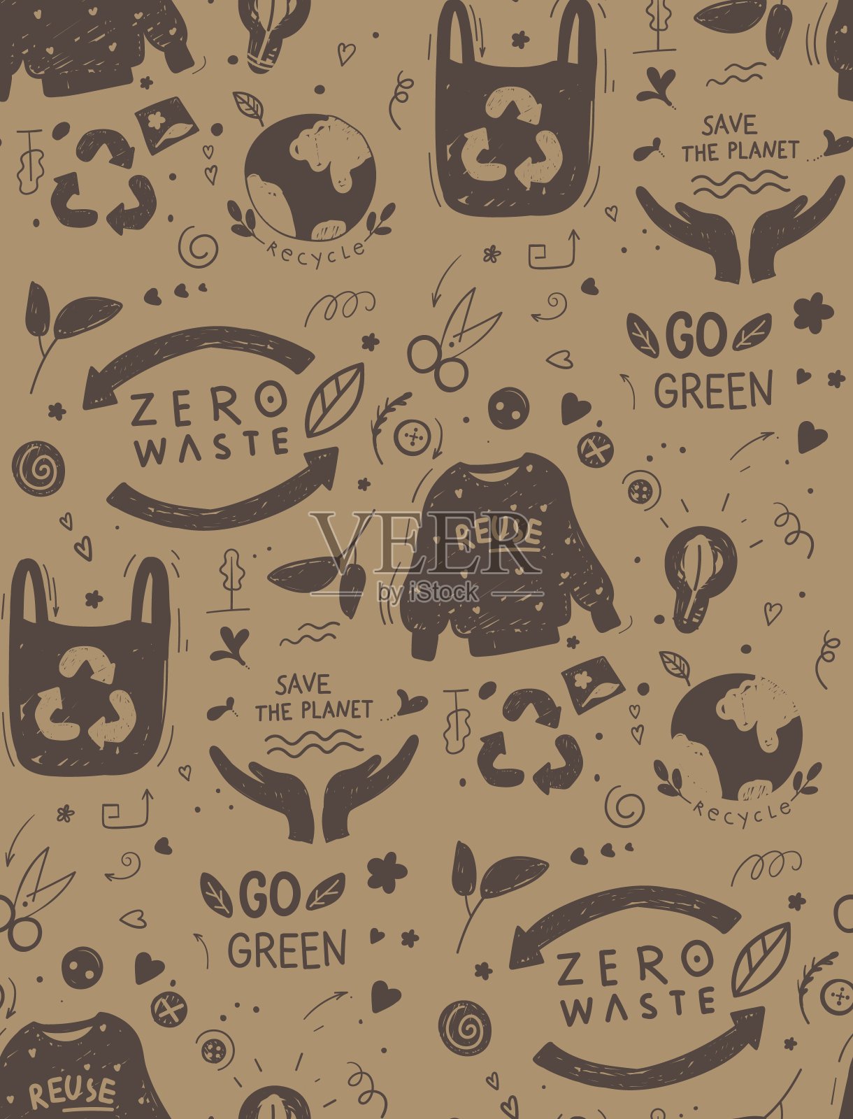 零浪费-无缝背景。插画图片素材