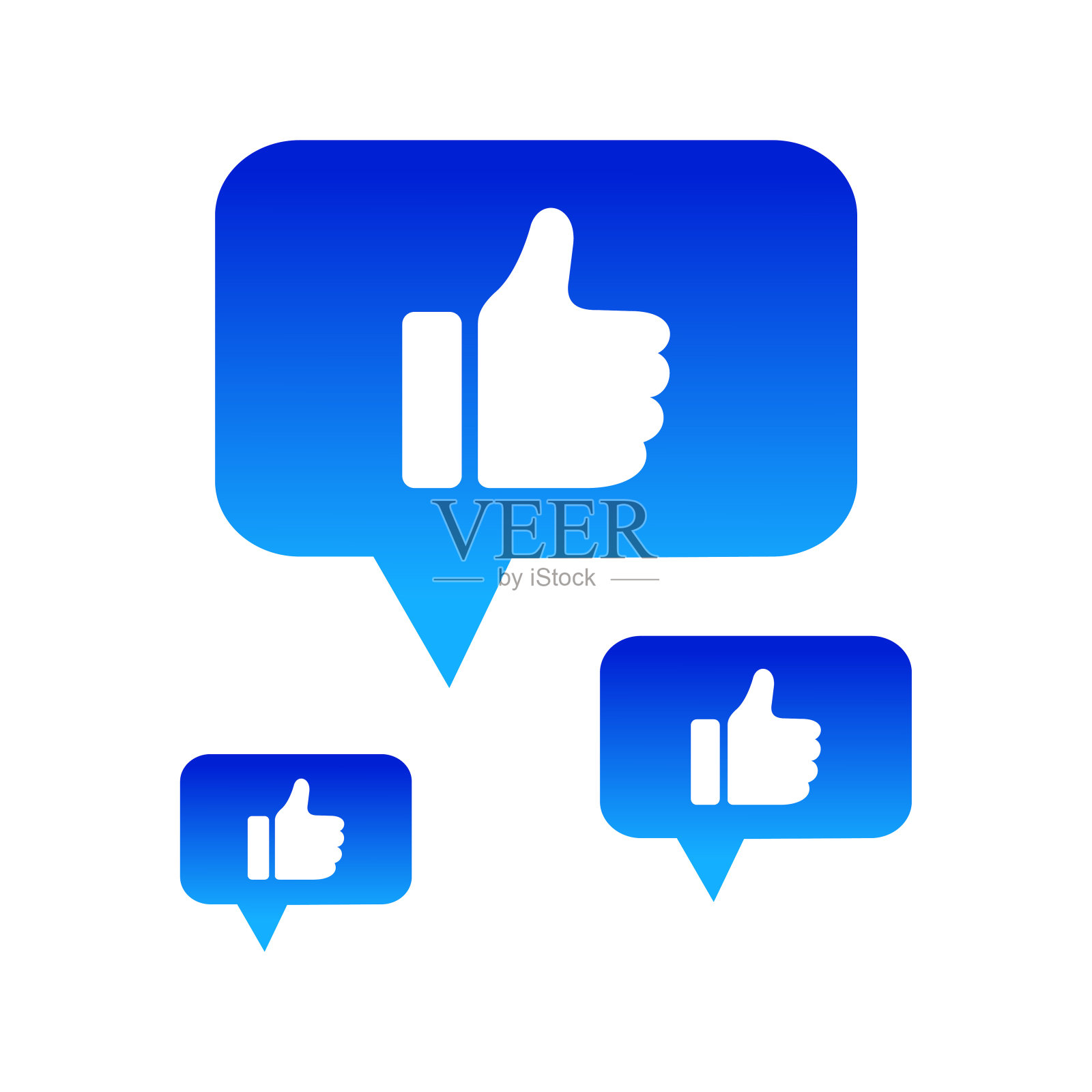 蓝色泡泡与拇指向上像为实时流视频聊天孤立在白色背景。社交媒体网页按钮。网络符号的内容。插画图片素材