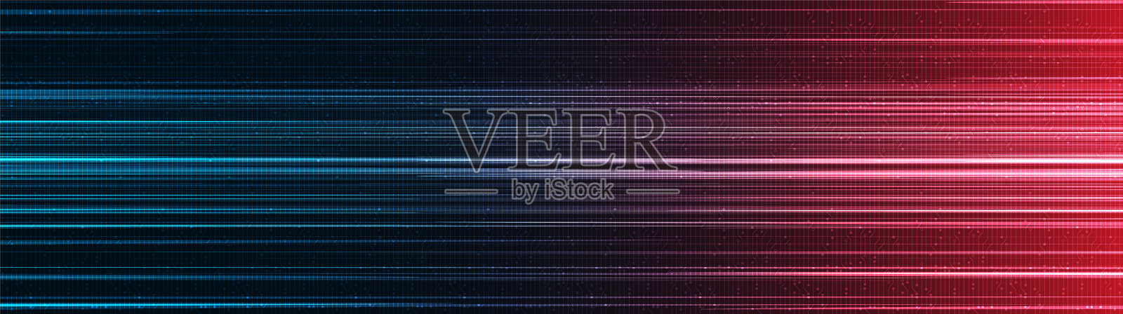 全景红蓝速度光技术背景，高科技数字和声波概念设计，文字放置的自由空间，矢量插图。插画图片素材