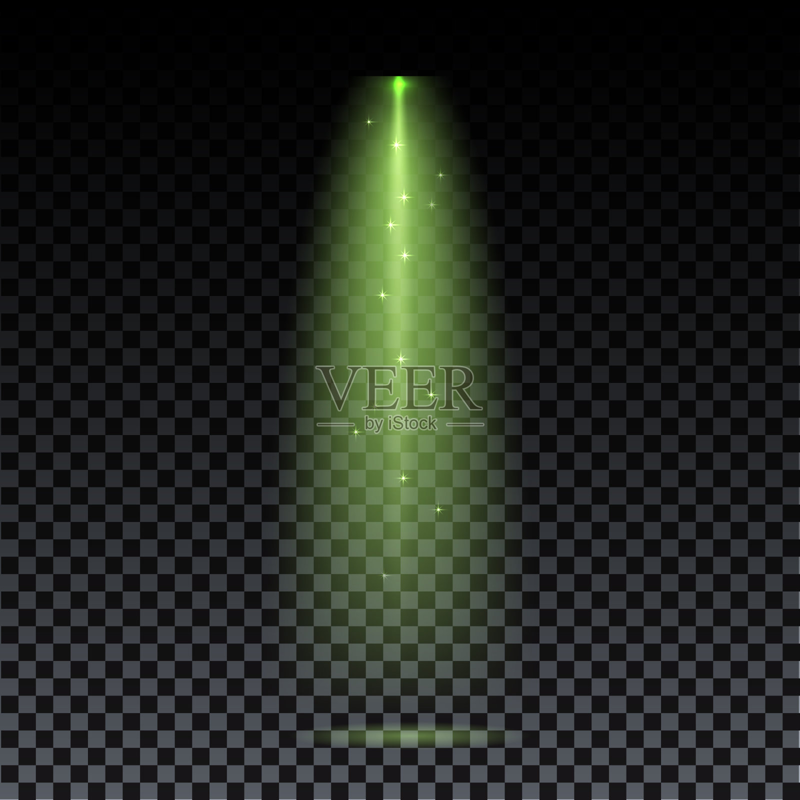绿色的焦点。透明背景上的绿色激光束。激光射线，照明效果在透明的黑色背景。插画图片素材