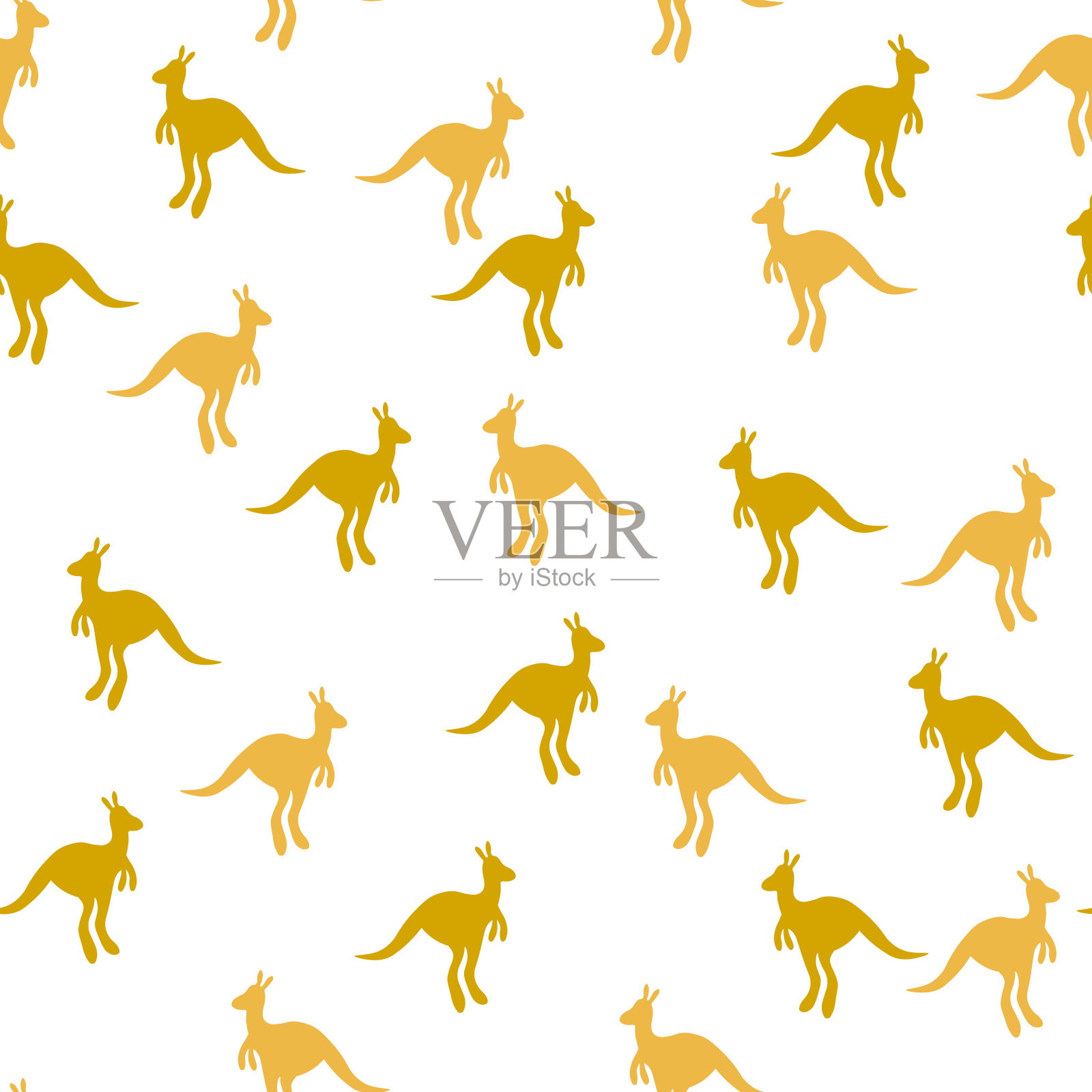 矢量平面插图剪影袋鼠和婴儿袋鼠.无缝图案在白色背景