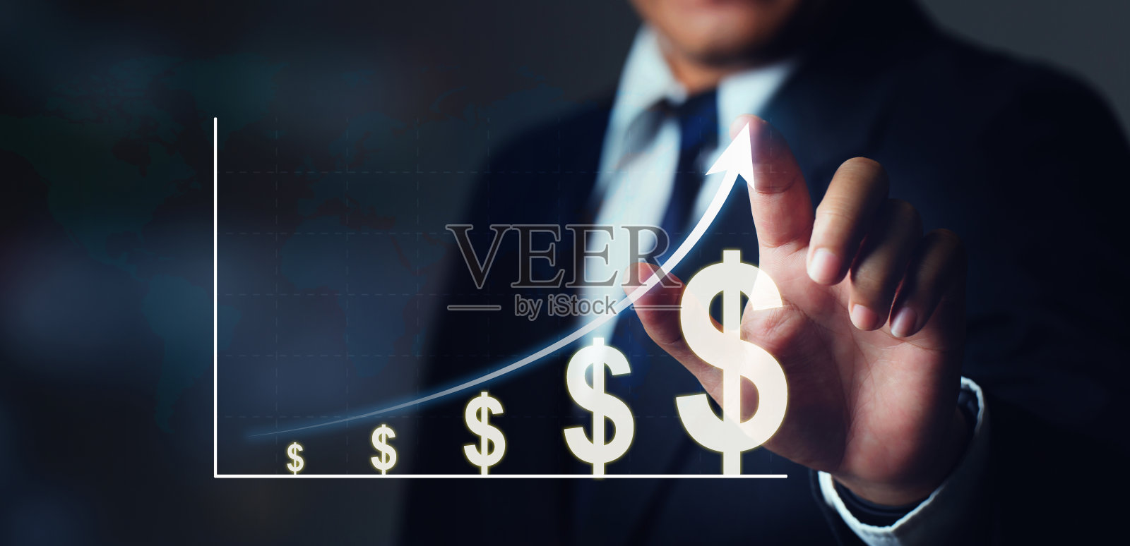 通货膨胀概念商人画的美元图和通货膨胀率上升图。冠状病毒大流行后出现的通货膨胀问题照片摄影图片