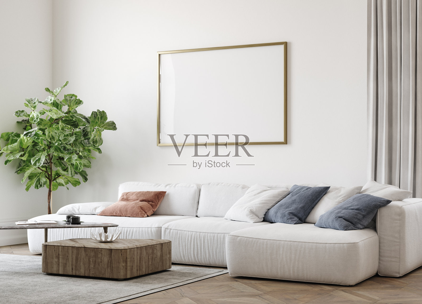 模型框架在斯堪的纳维亚农舍的客厅内部照片摄影图片