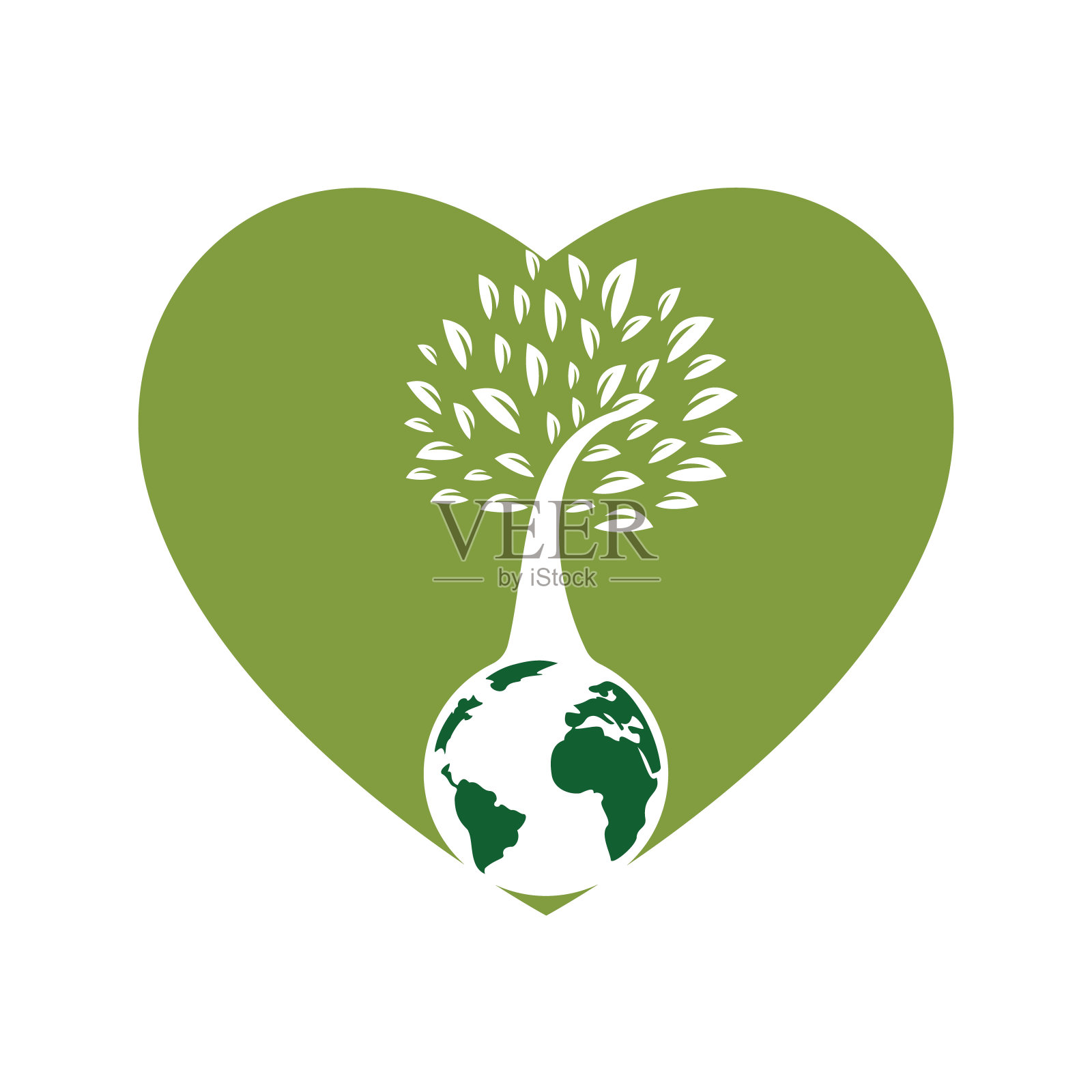 地球树与心矢量标志设计模板。行星和生态标志或图标。插画图片素材