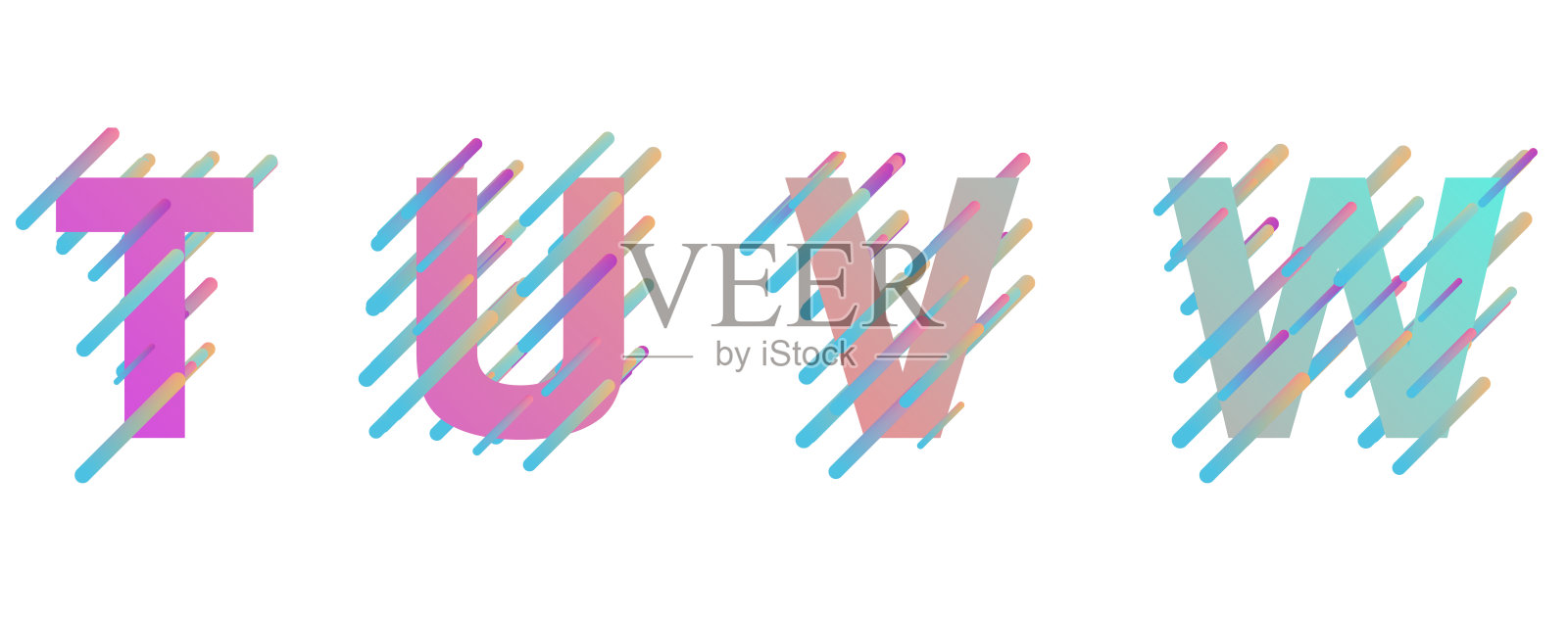 3d字母，彩色字母和线条，大写字体，白色背景，T U V W 3d渲染照片摄影图片