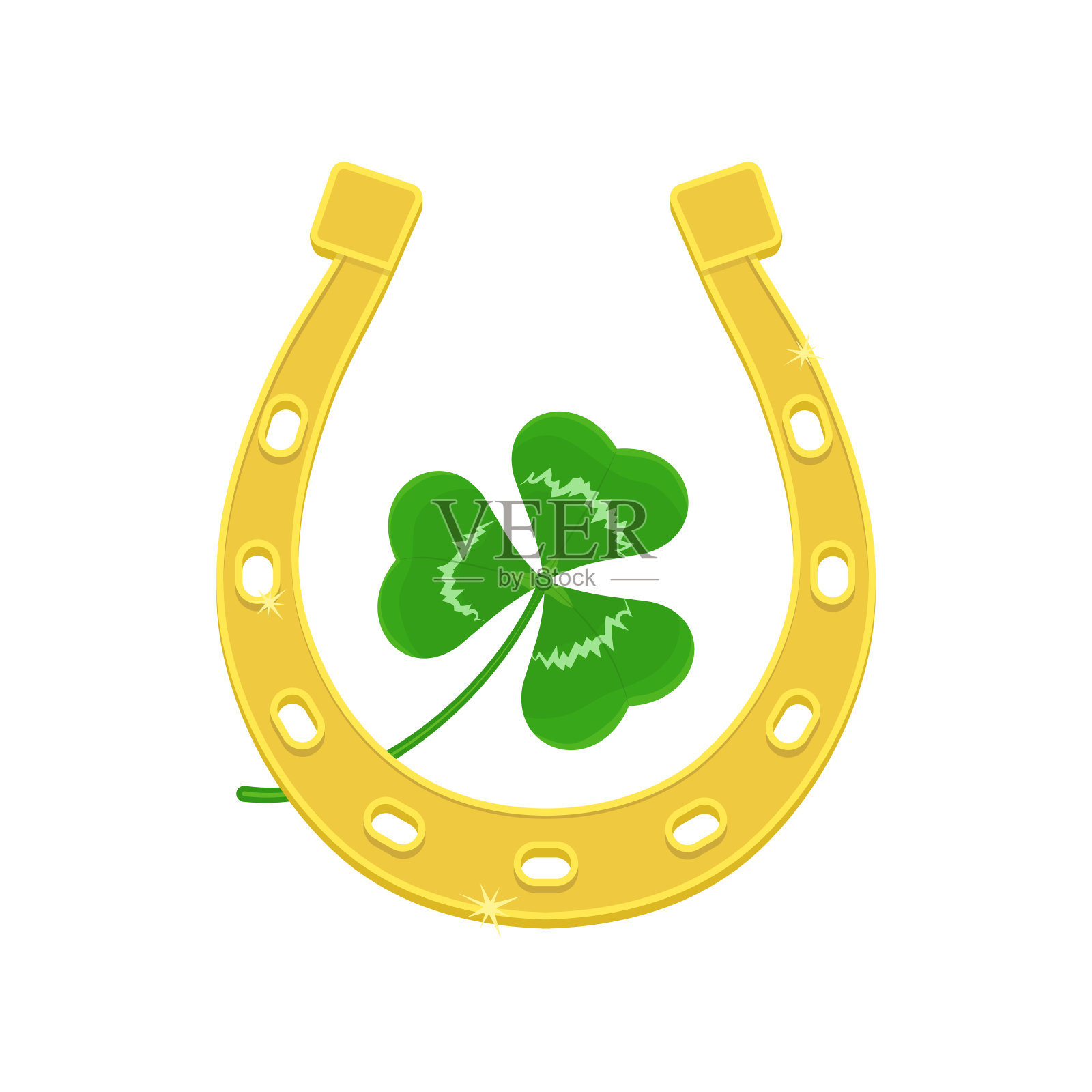 金色的马蹄铁和三叶苜蓿设计元素图片