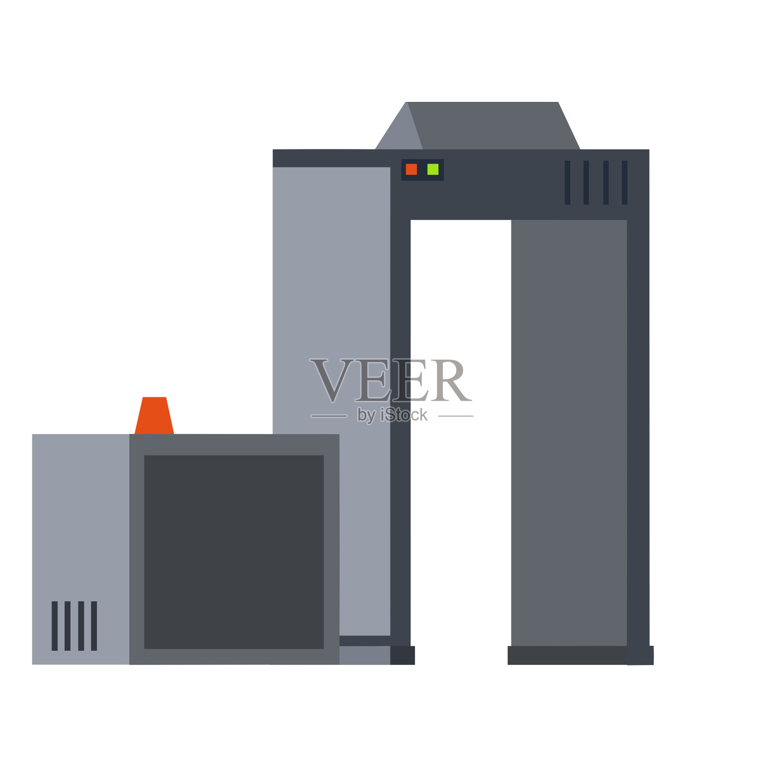 金属探测器。安全框架。检查危险物品。机场反恐装备。现代科技大门和入口。x射线interoscope。插画图片素材