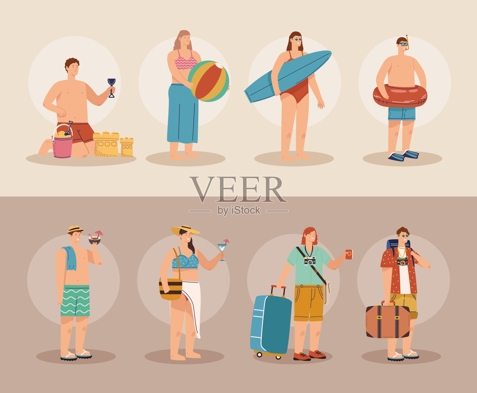 八名暑期游客插画图片素材