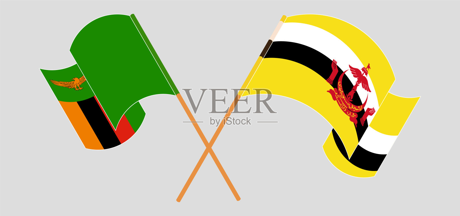 赞比亚和文莱的旗帜飘扬设计元素图片