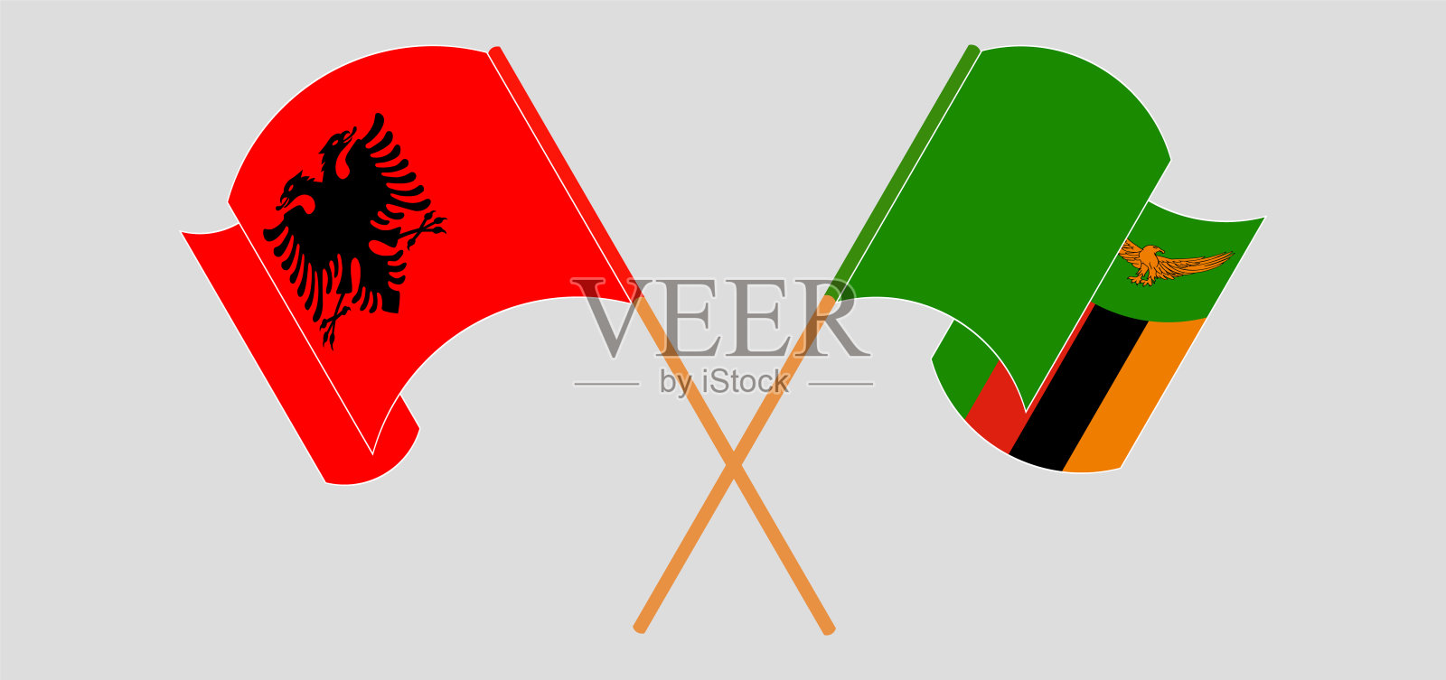阿尔巴尼亚和赞比亚的旗帜飘扬设计元素图片