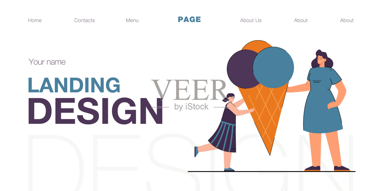 女人给女孩送冰淇淋插画图片素材