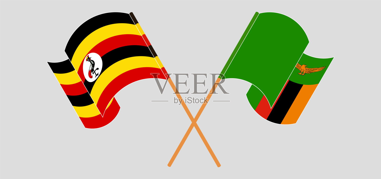 跨越并挥舞着乌干达和赞比亚的旗帜插画图片素材