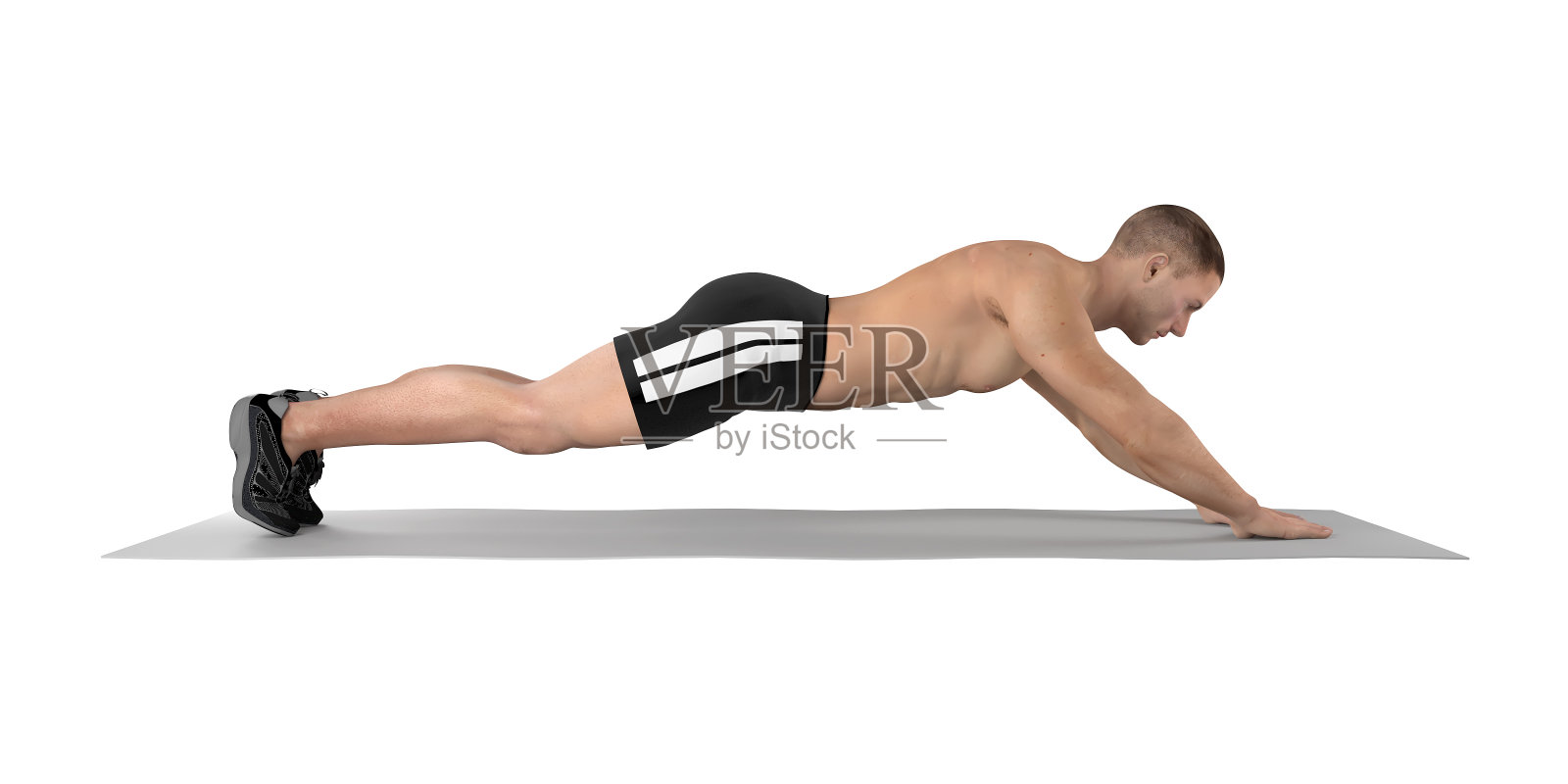 一个健康的人，做伸展平板运动的3D插图照片摄影图片