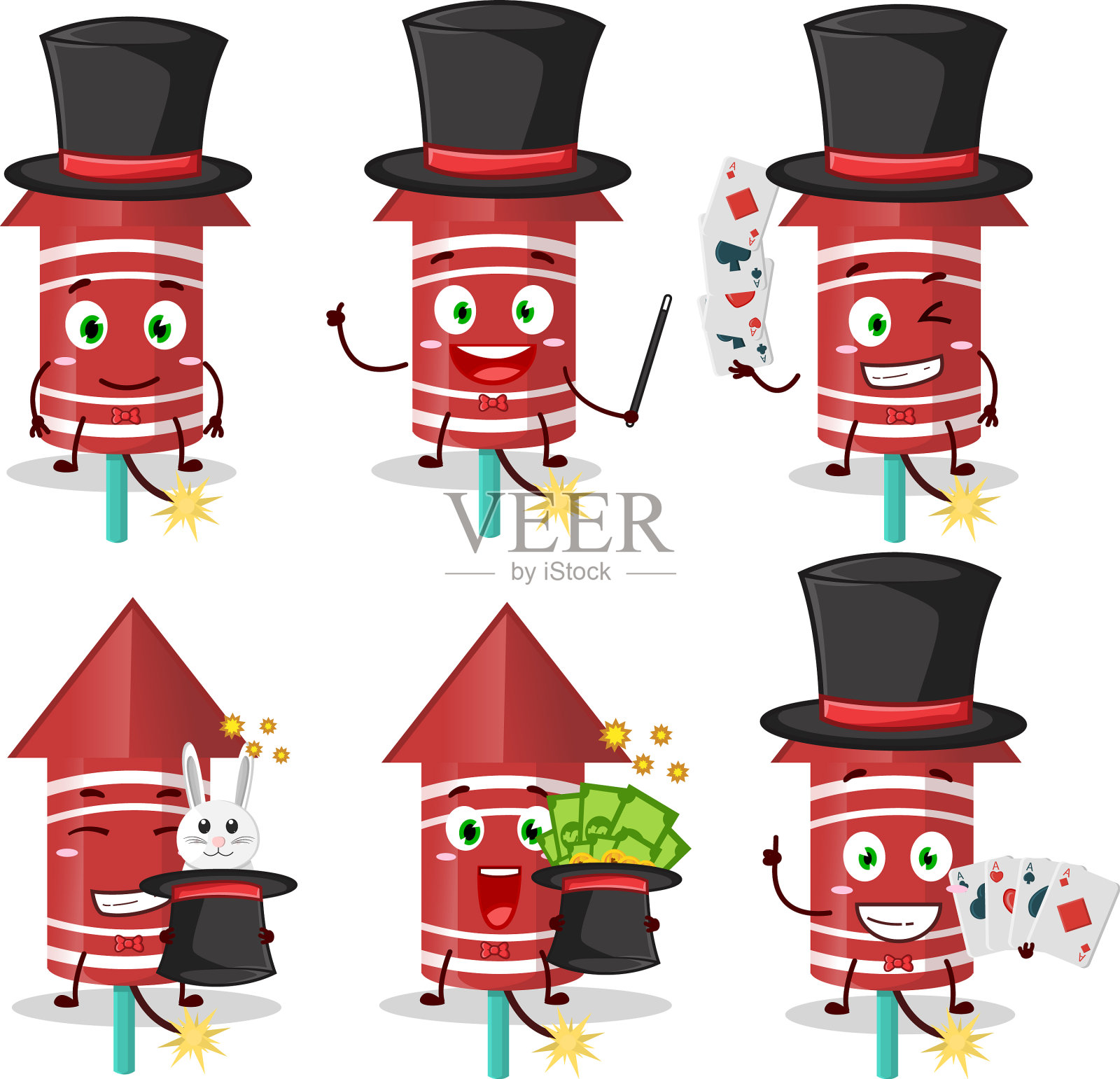 一个红色火箭烟花魔术师卡通人物插画图片素材