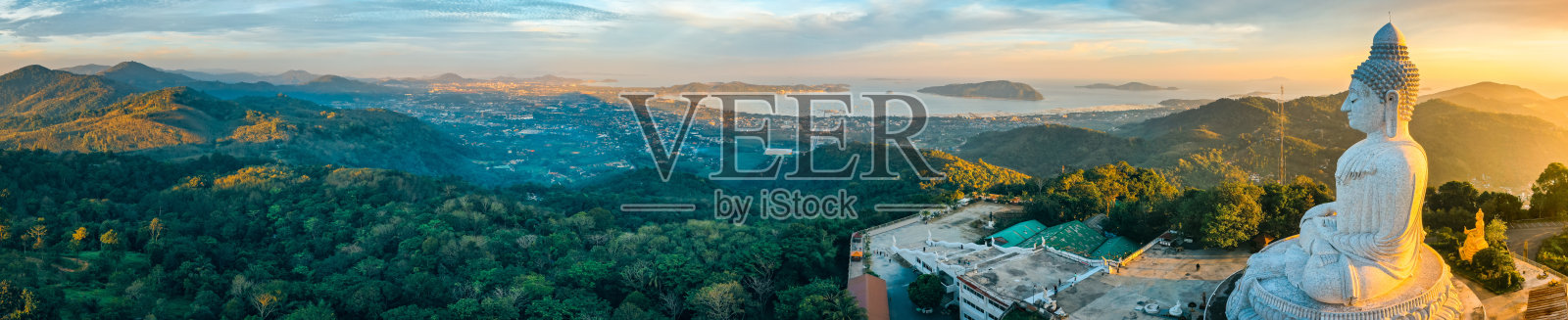 泰国普吉岛日落时分的大佛鸟瞰图照片摄影图片