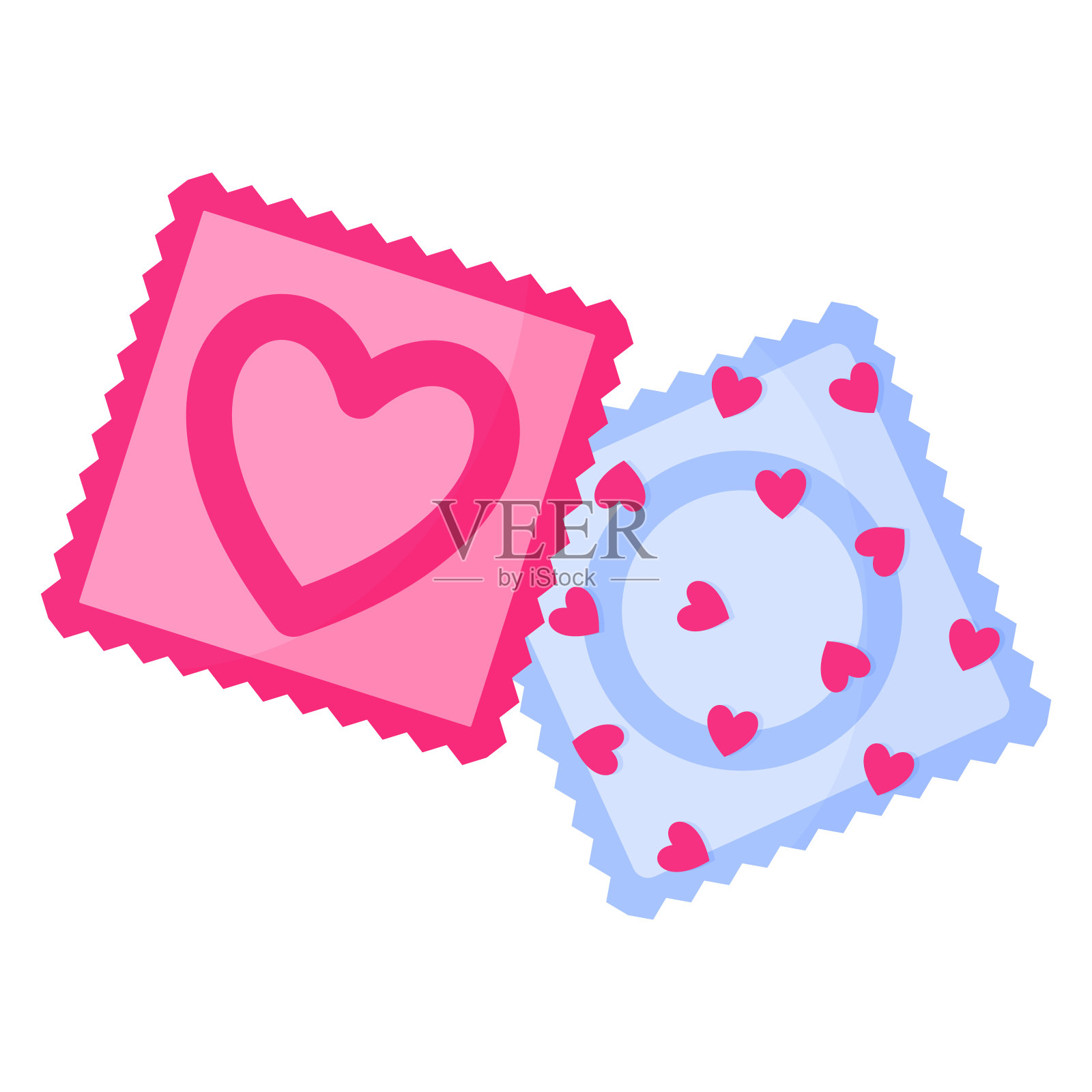 有爱心的避孕套。婚礼和情人节的概念。插画图片素材