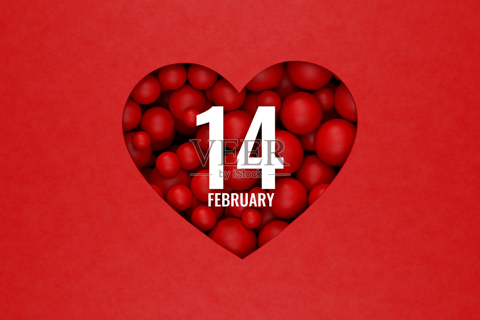 2月14日情人节气球在红色背景的心脏形状照片摄影图片