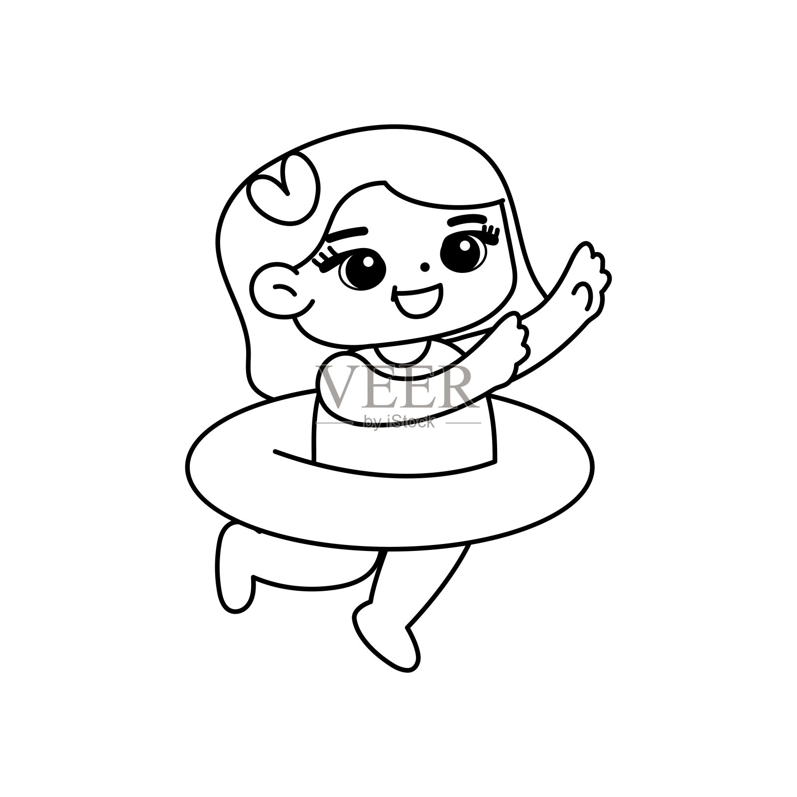 孤立的女孩海豹海滩画矢量插图插画图片素材