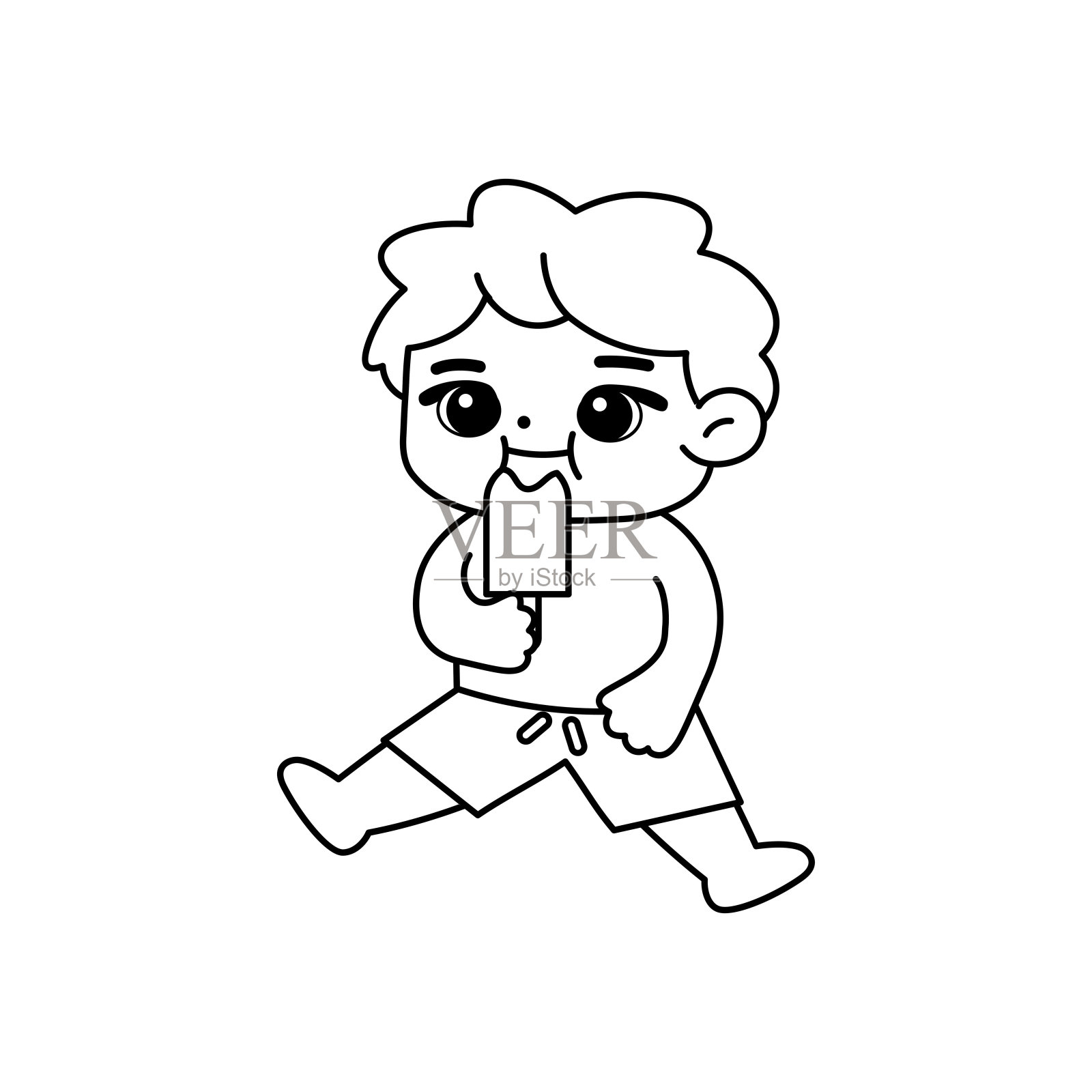 孤立的男孩冰淇淋海滩绘制矢量插图插画图片素材