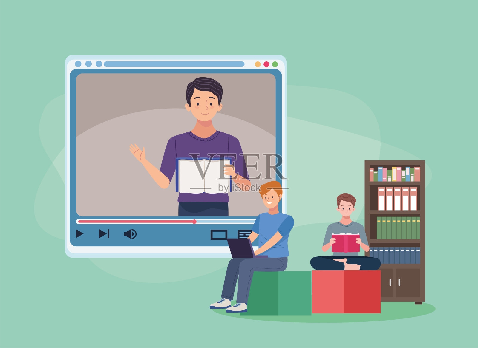 年轻学生在线插画图片素材