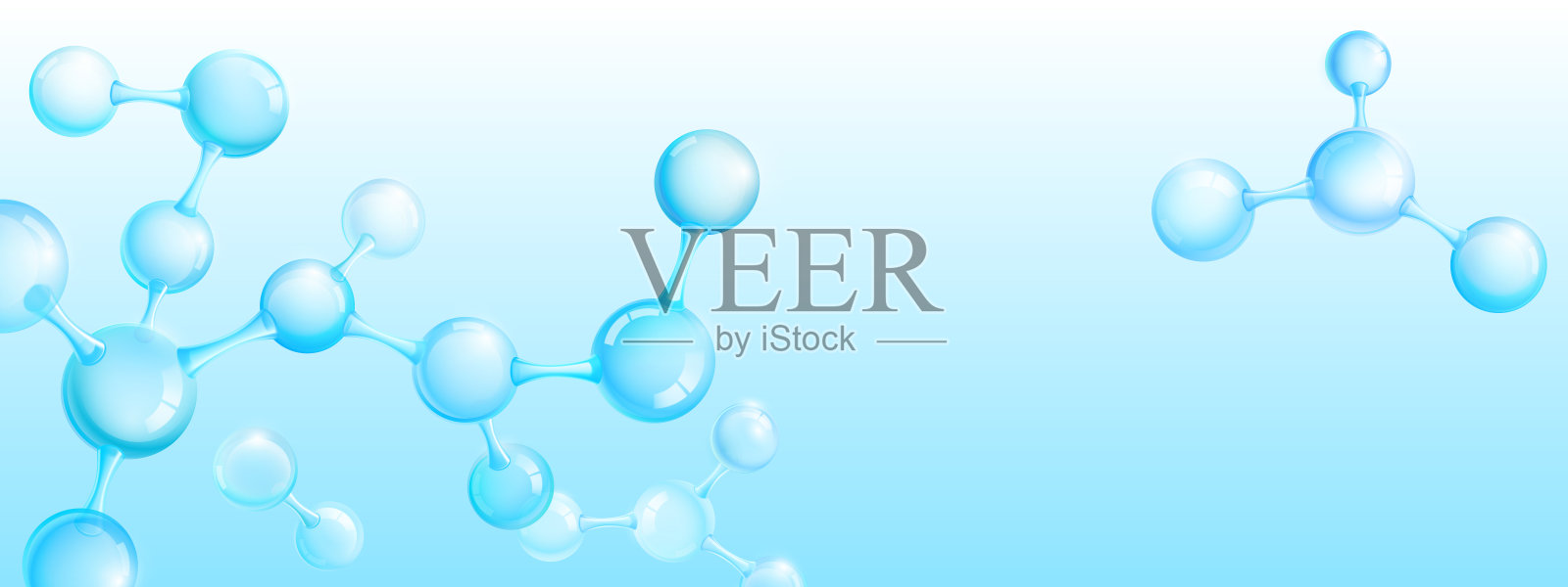 蓝色背景上的抽象分子，矢量插画图片素材