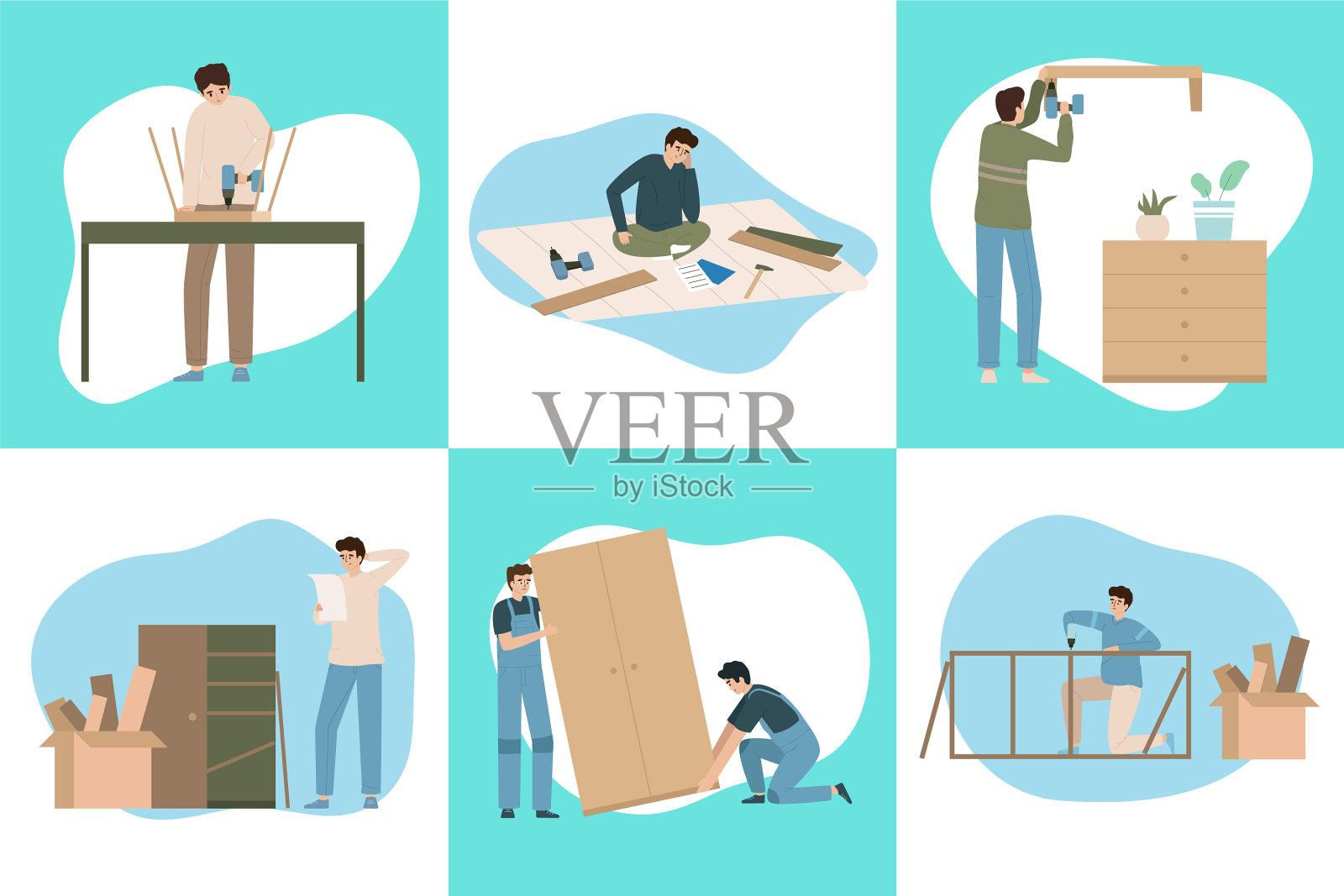 家具组合平面组合插画图片素材