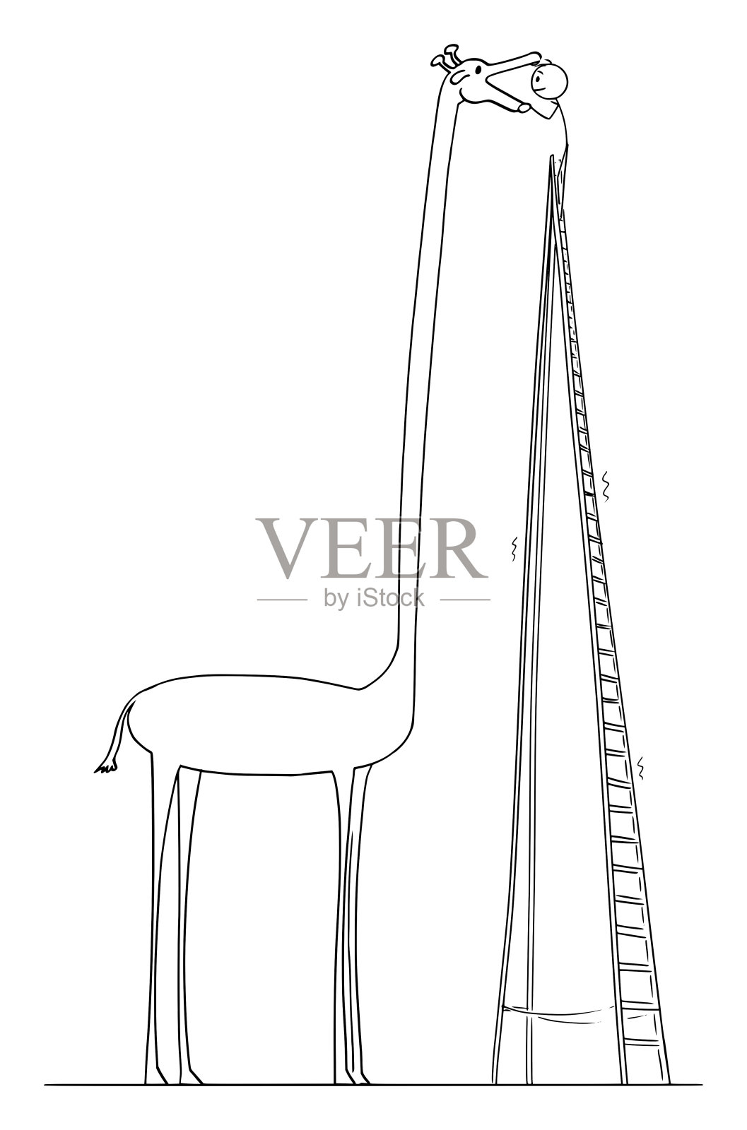 兽医或兽医护理长颈鹿，矢量卡通棍子图插图插画图片素材