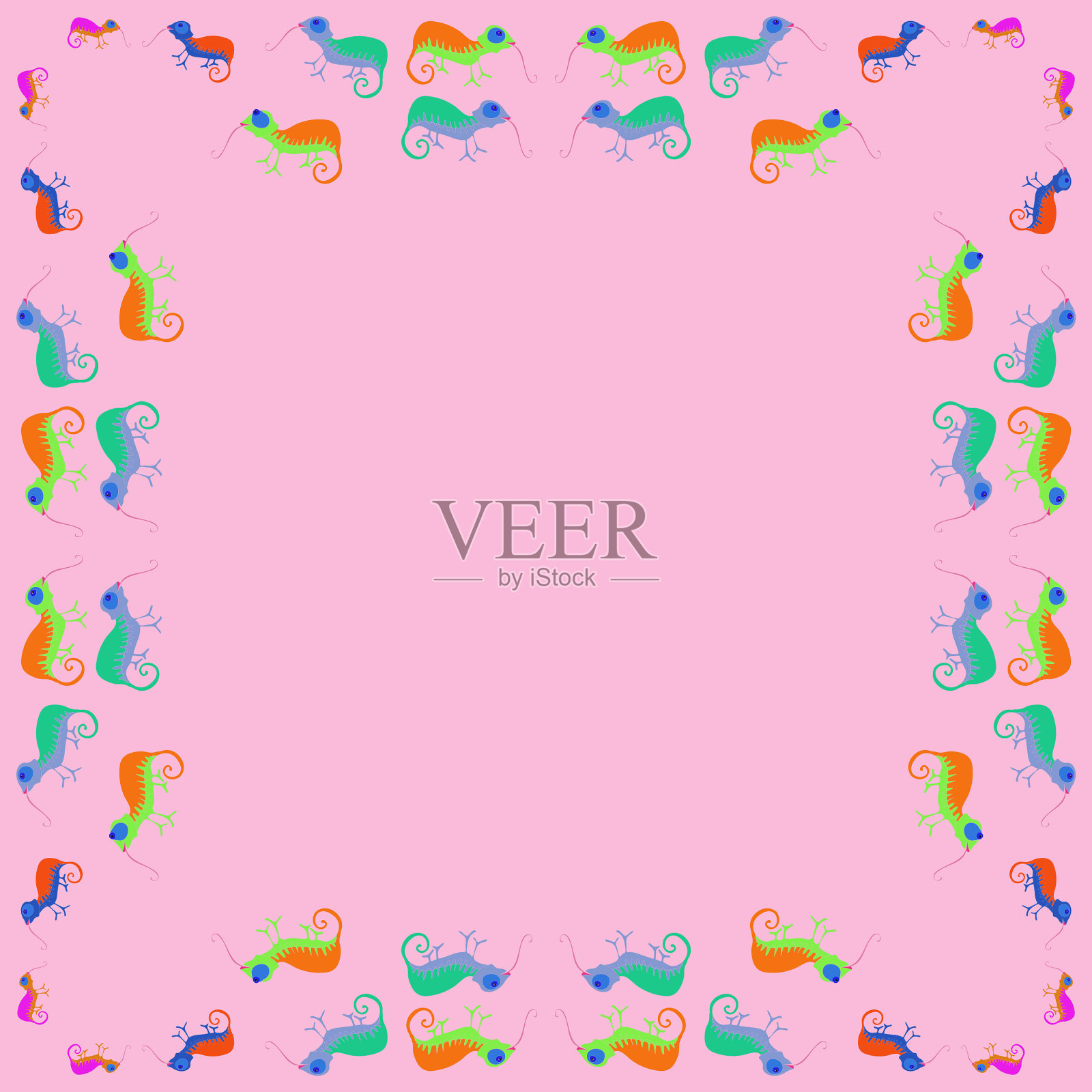 程式化的颜色的变色龙。手绘。插画图片素材