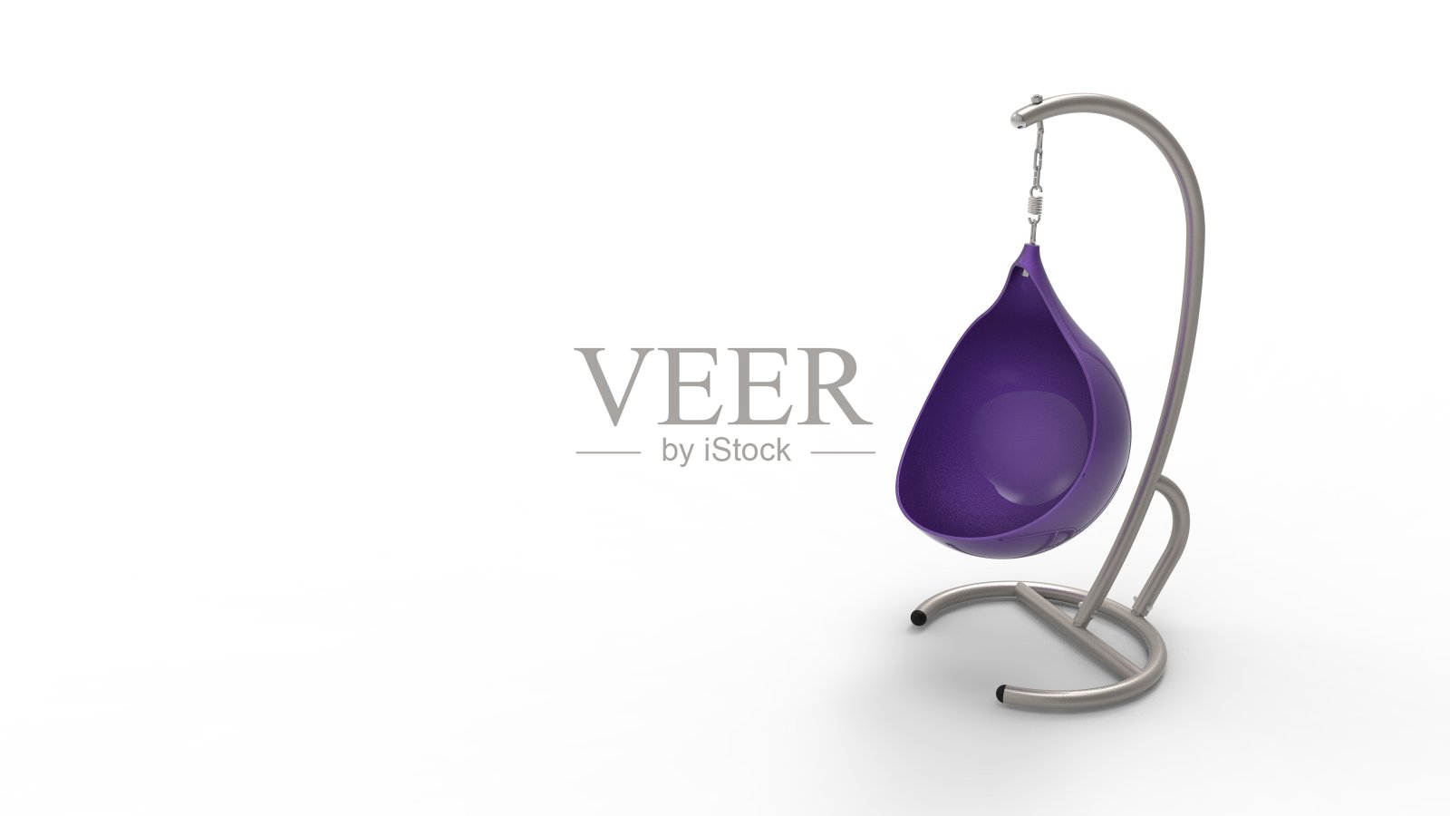 在白色的工作室背景中，一个悬挂的鸡蛋椅的3d渲染图照片摄影图片