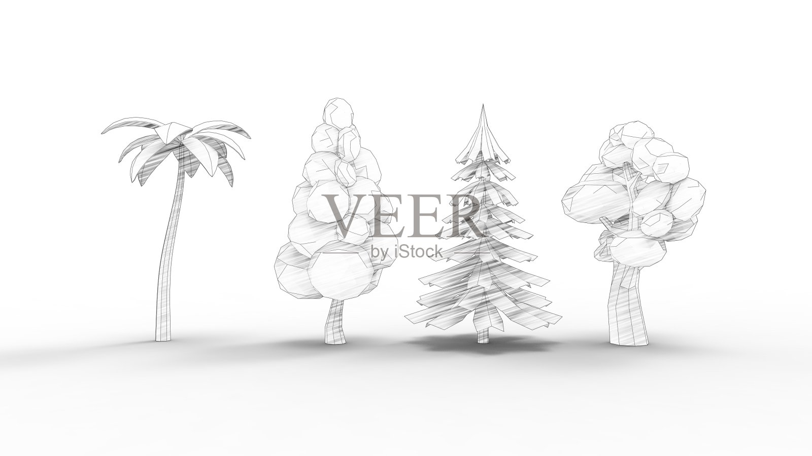 卡通树的3d渲染孤立在白色的工作室背景照片摄影图片