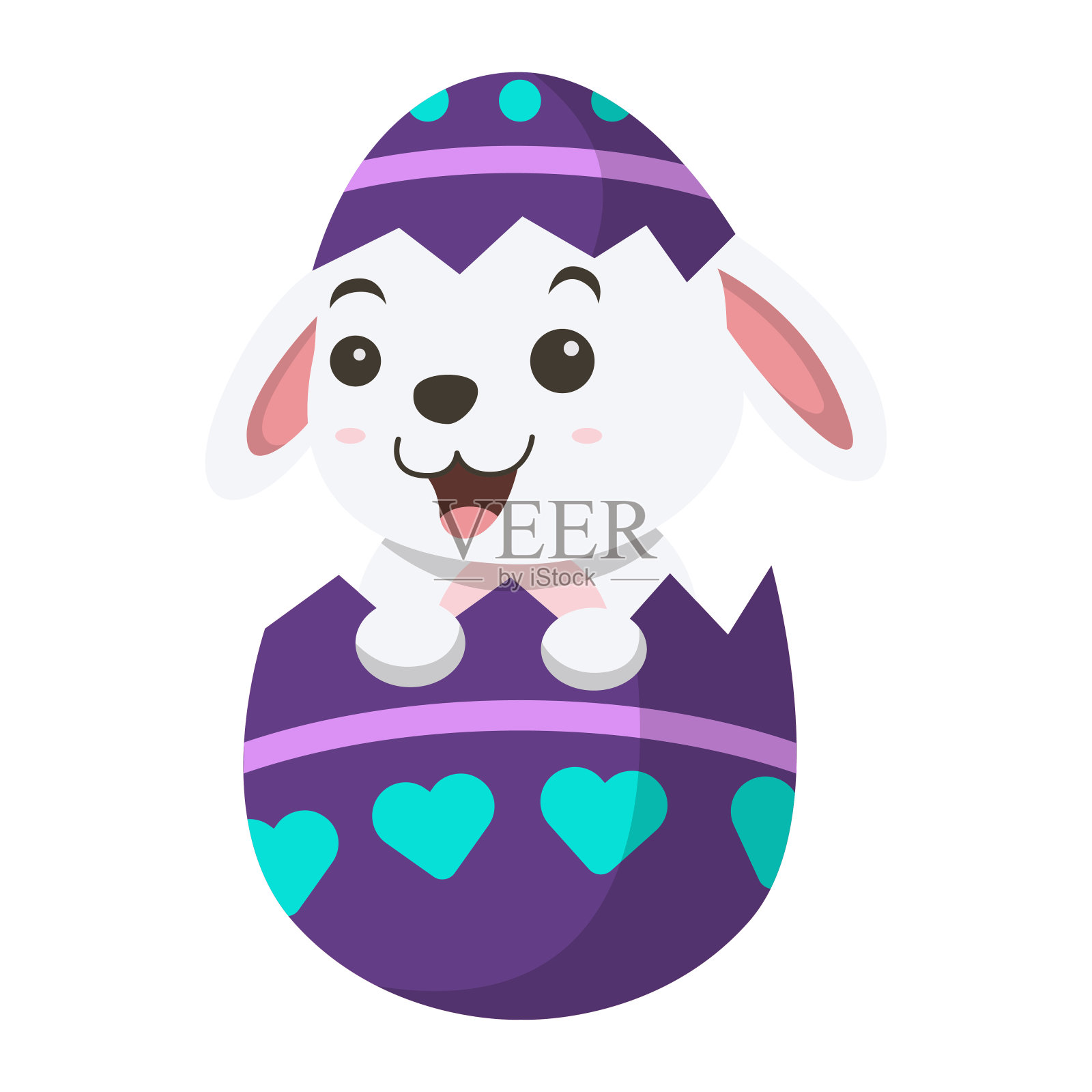 可爱的白色兔子在复活节彩蛋里插画图片素材