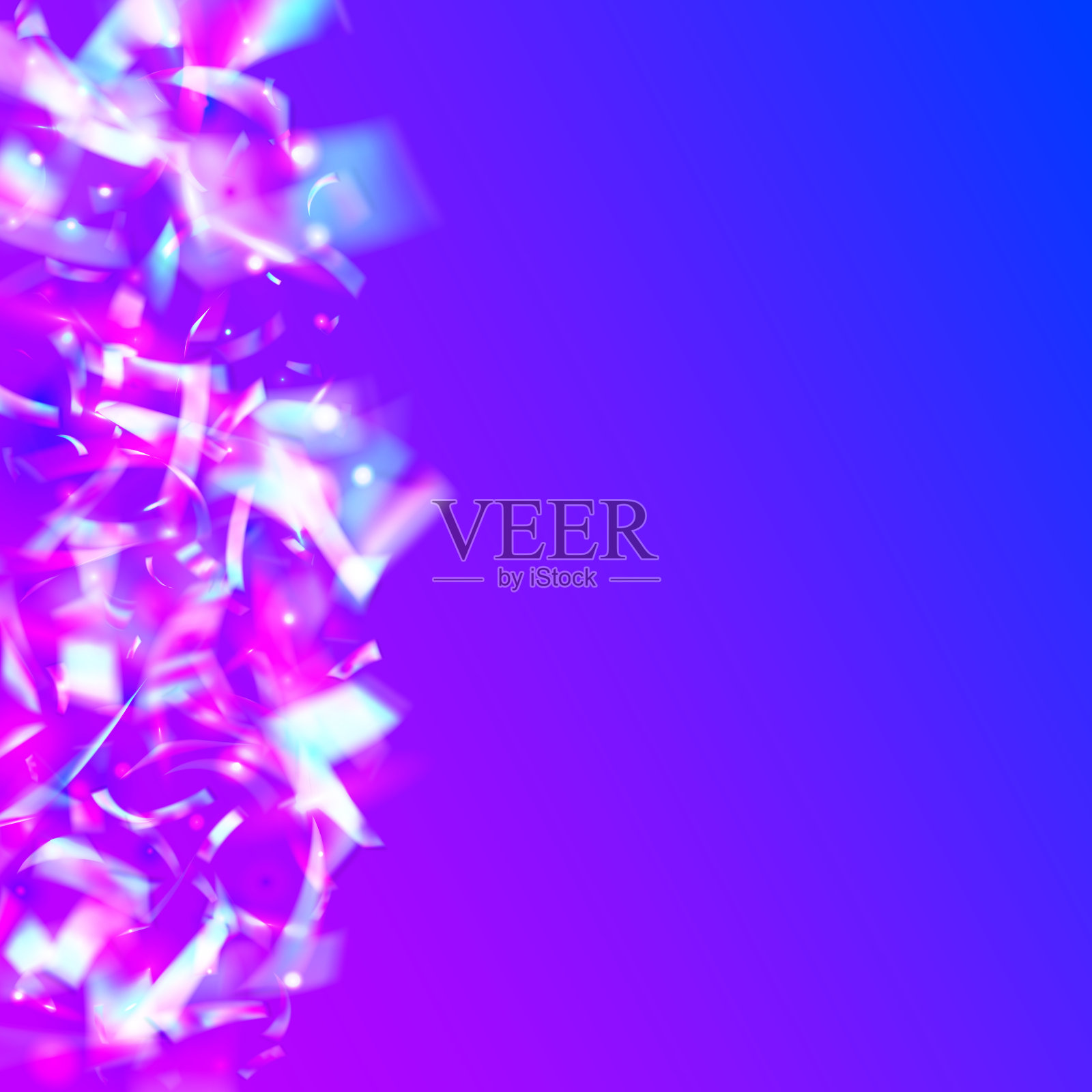 透明的金属丝。复古的破裂。彩虹色的背景。明亮的艺术。迪斯科圣诞模板。全息图的效果。假日箔。紫色的模糊五彩纸屑。蓝色透明的金属丝插画图片素材