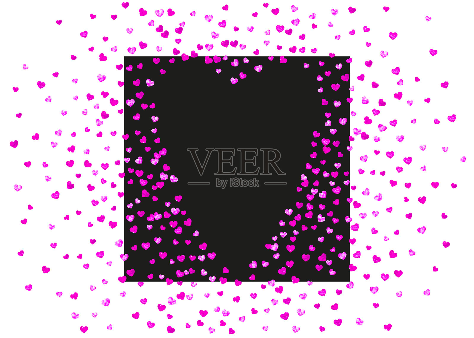 情人节背景与粉红色亮片心。2月14日一天。矢量五彩纸屑情人节背景模板。垃圾手绘纹理。插画图片素材