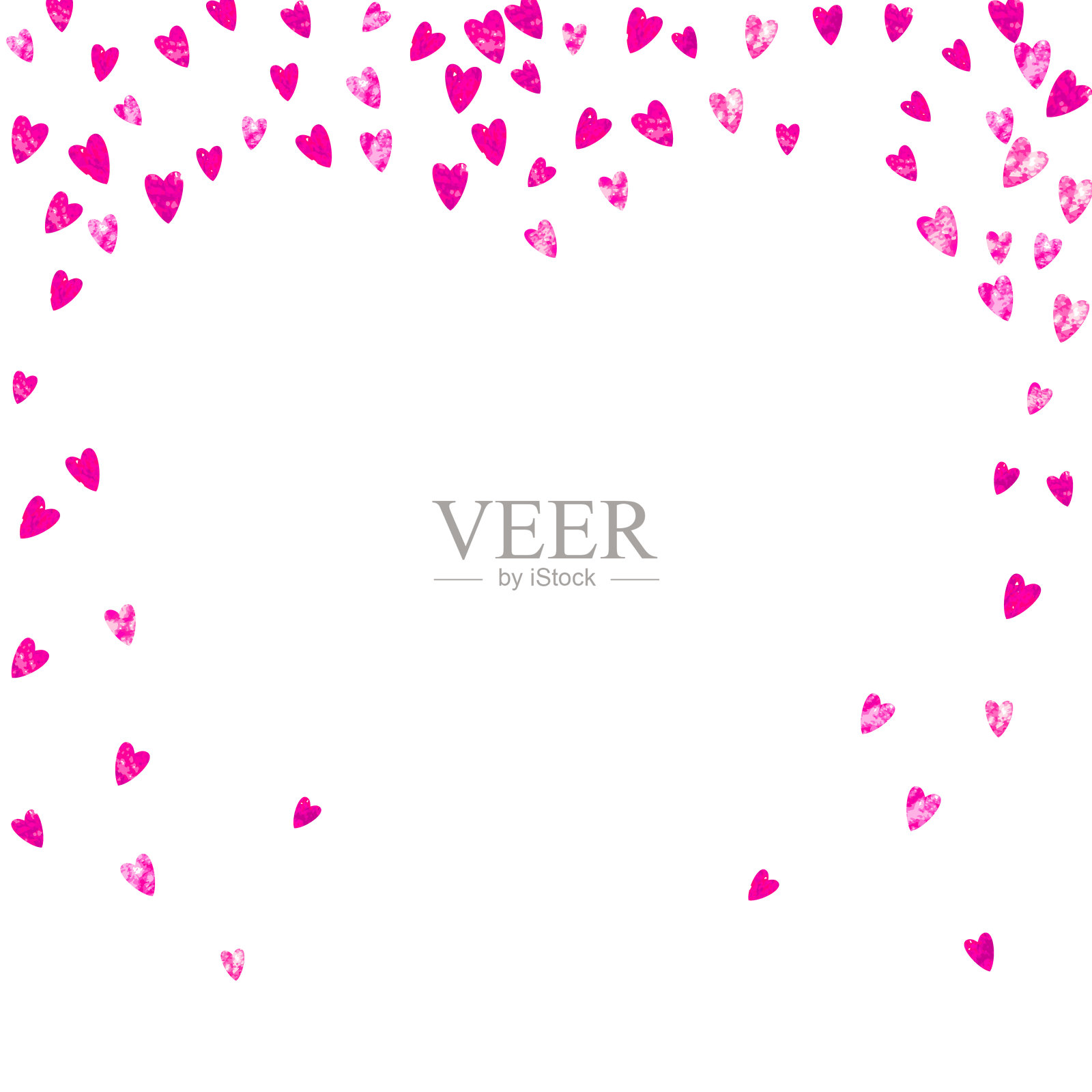 情人节背景与粉红色亮片心。2月14日一天。矢量五彩纸屑情人节背景模板。垃圾手绘纹理。插画图片素材