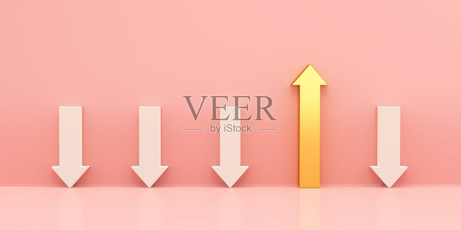 3d渲染金箭头在粉红色的墙背景股票照片照片摄影图片